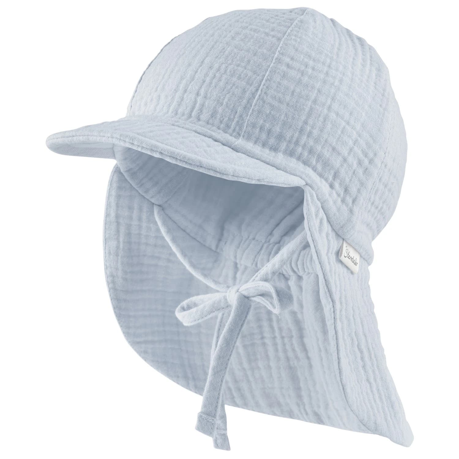 Детска шапка с козирка Sterntaler Kids' Peaked Cap with Neck Flap Muslin, Tie Cap - Hellblau