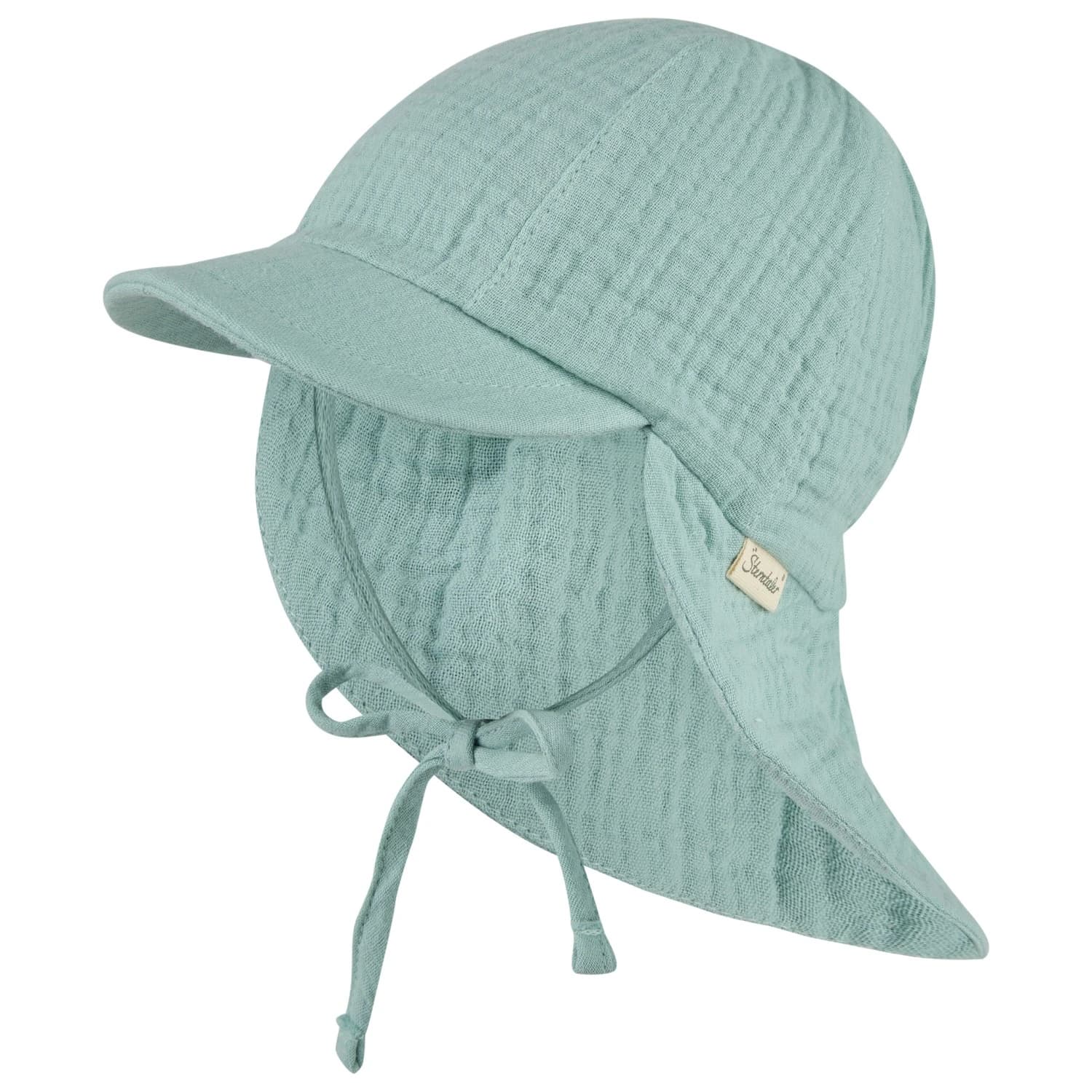Детска шапка с козирка Sterntaler Kids' Peaked Cap with Neck Flap Muslin, Tie Cap - Helltürkis