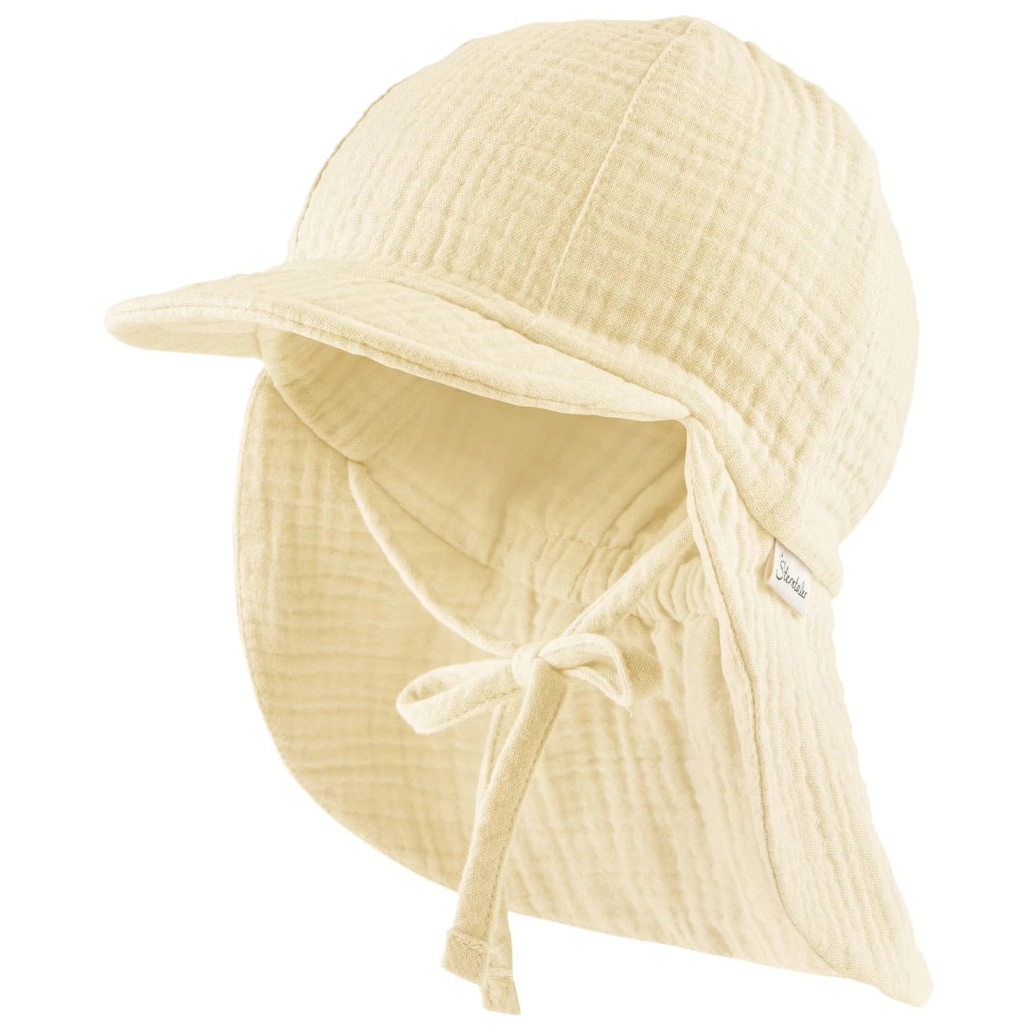 Детска шапка с козирка Sterntaler Kids' Peaked Cap with Neck Flap Muslin, Tie Cap - Vanille