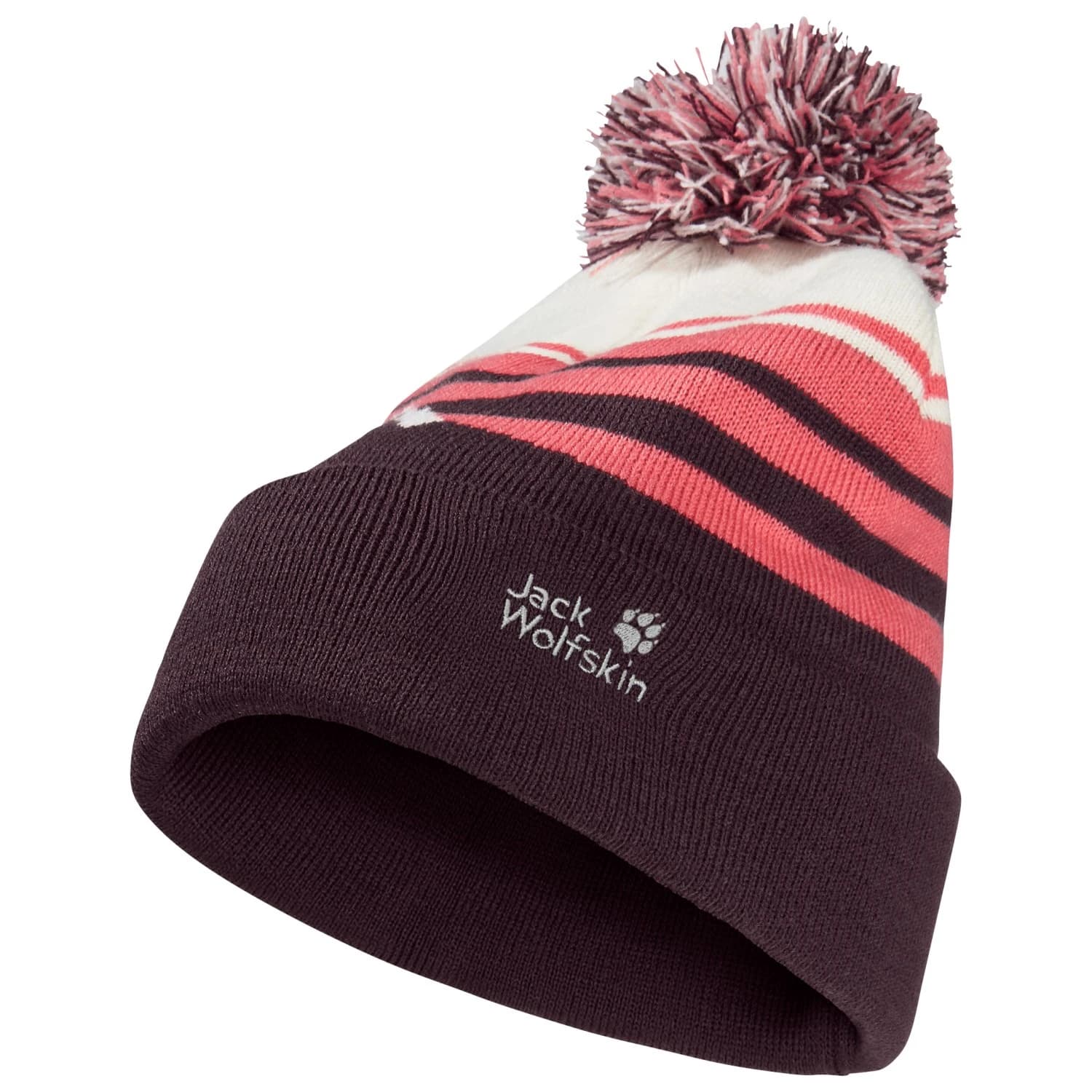 Детска зимна шапка (beanie) Jack Wolfskin Kid's Stripy Pompom Beanie - Amaranth