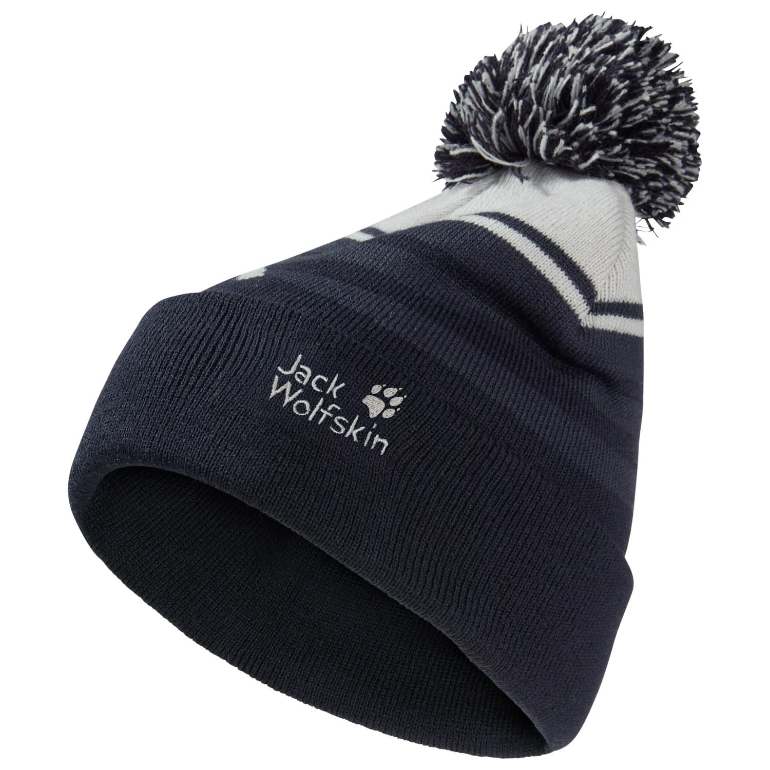 Детска зимна шапка (beanie) Jack Wolfskin Kid's Stripy Pompom Beanie - Dark Navy