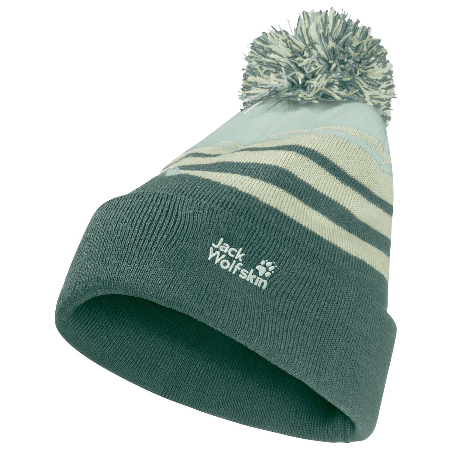 Детска зимна шапка (beanie) Jack Wolfskin Kid's Stripy Pompom Beanie - Sago Palm