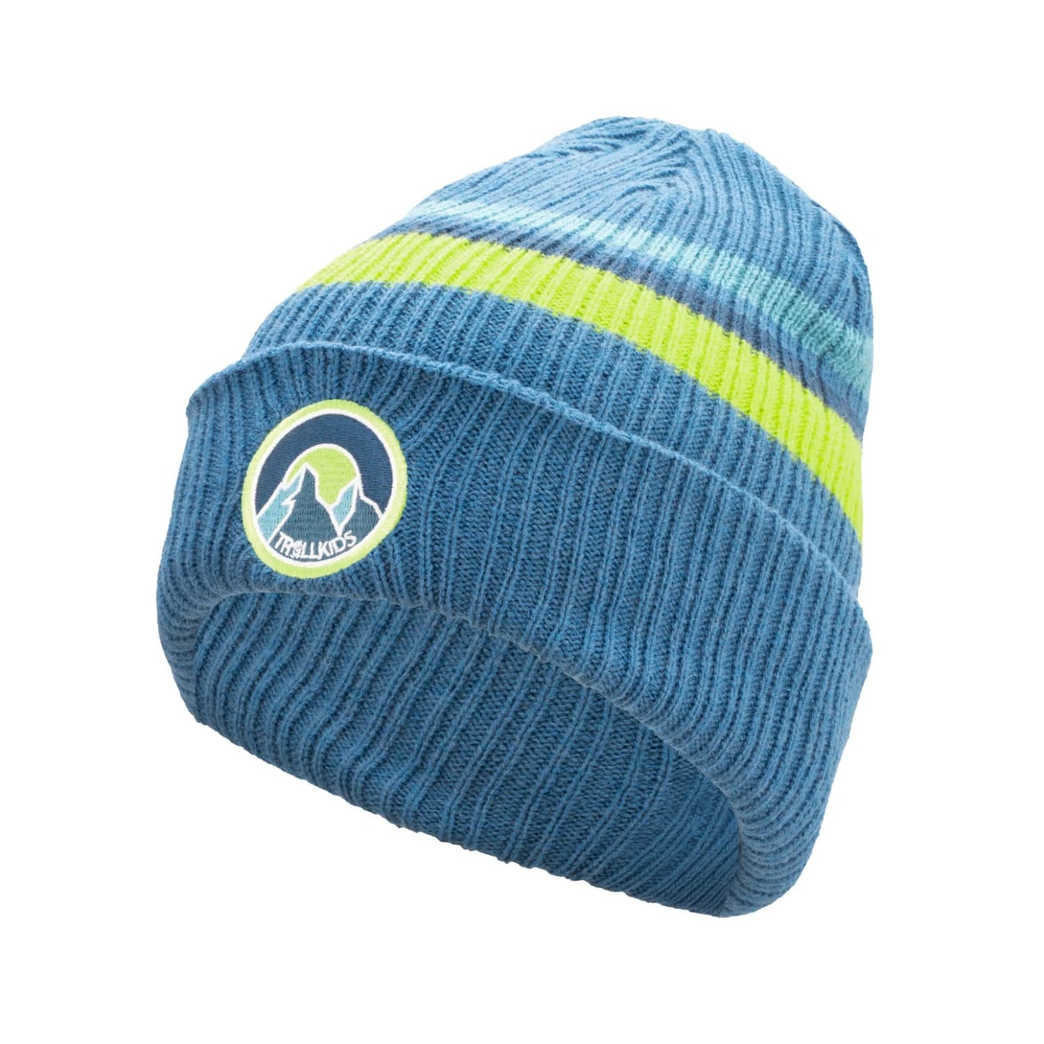Детска зимна шапка (beanie) Trollkids Kid's Spitsbergen Cap Beanie - Nordic Blue / Glow Green / Mystic Blue