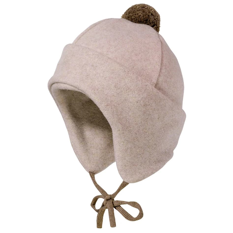 Детска зимна шапка (beanie) Maximo Kids' Mini Beanie with Pom-pom and Tie Beanie - Light Brown Melange