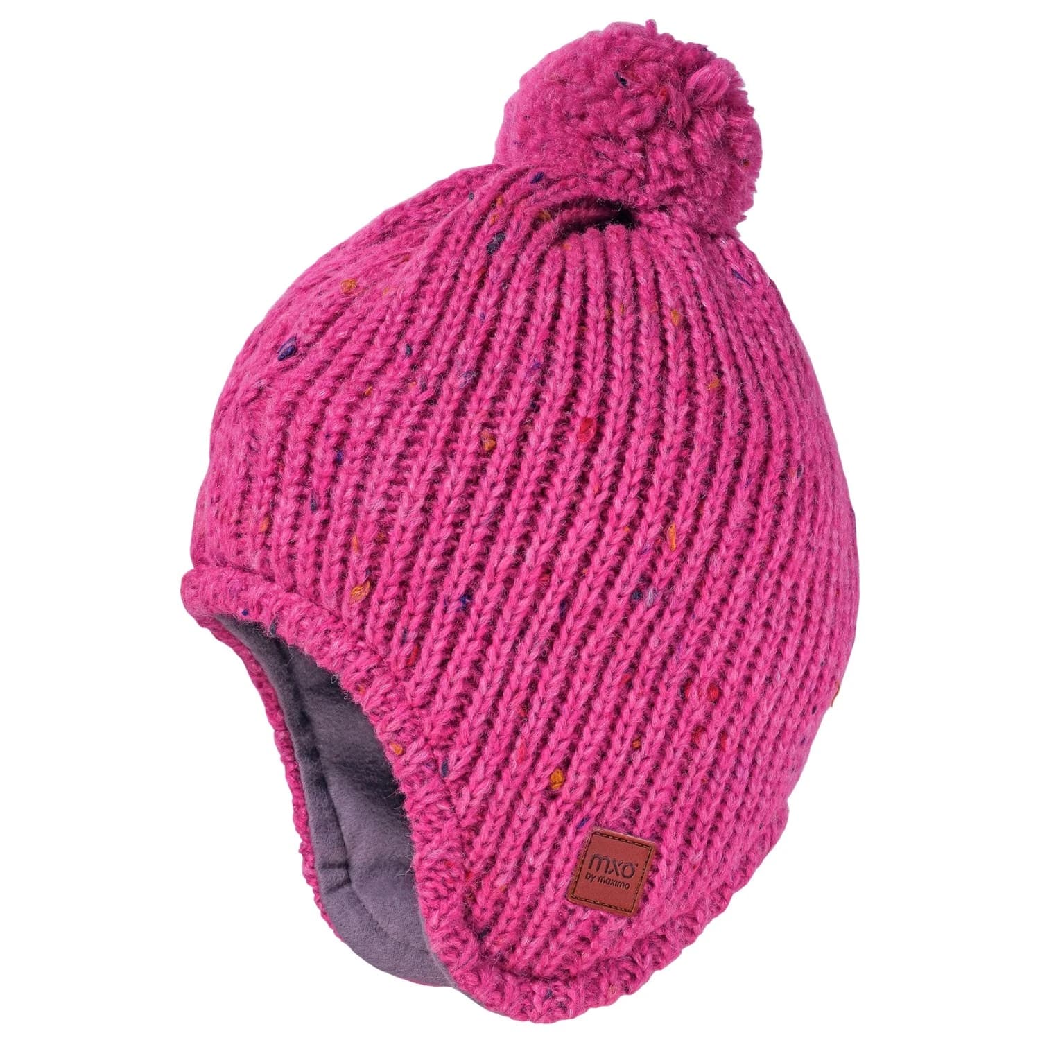 Детска зимна шапка (beanie) Maximo Kids' Beanie Ribbed with Braid Beanie - Dark Pink Melange