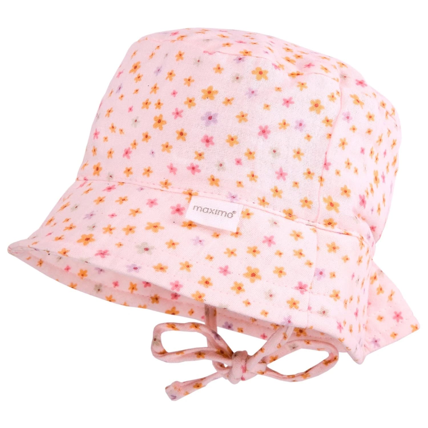 Шапка maximo Baby's Hat with Tie + Muslin Lining Hat - Muschelrosa / Blümchen