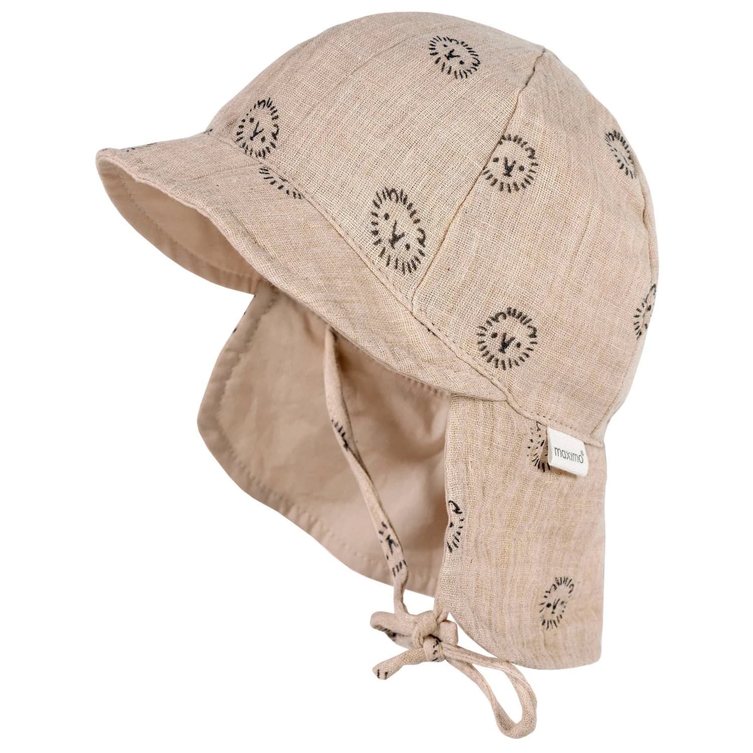 Шапка с козирка Maximo Baby's Peak Cap with Tie + Muslin Neck Protector Cap - Beigemeliert / Löwe