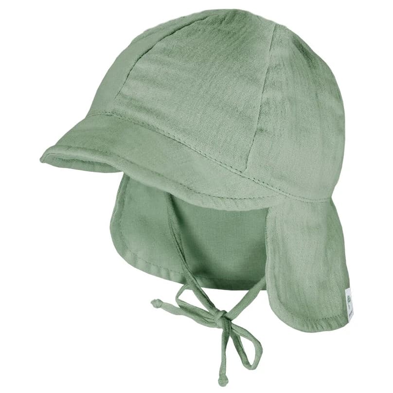 Шапка с козирка maximo Baby's Peak Cap with Tie + Muslin Neck Protector Cap - Frostgrün