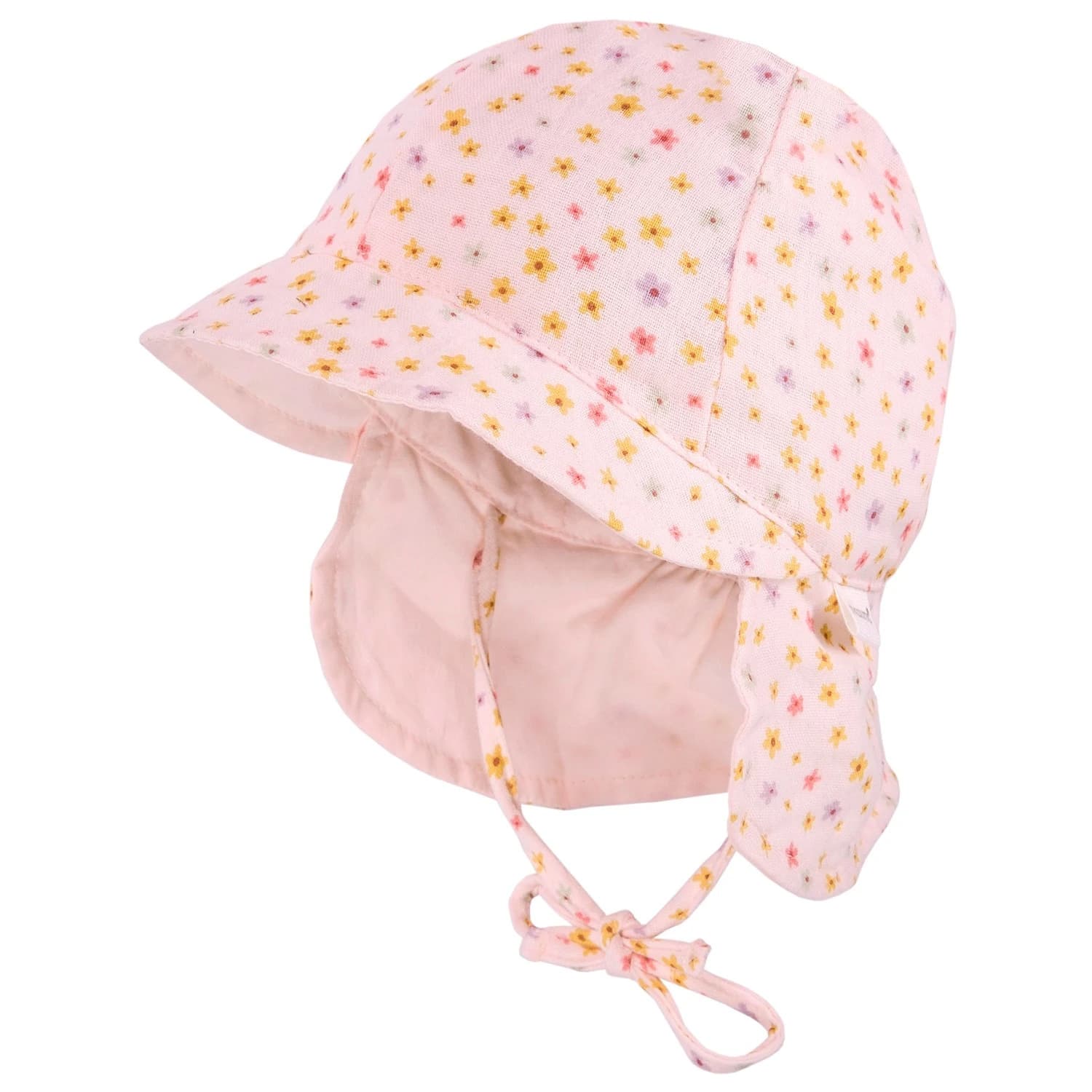 Шапка с козирка maximo Baby's Peak Cap with Tie + Muslin Neck Protector Cap - Muschelrosa / Blümchen