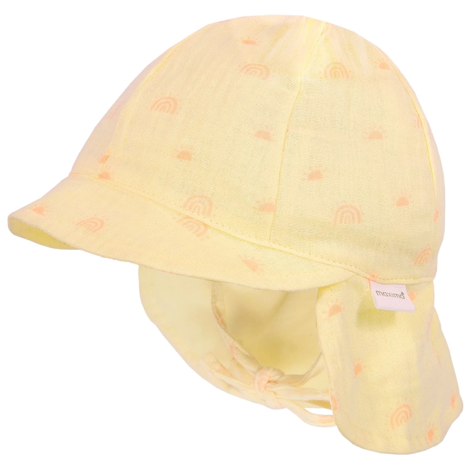 Шапка с козирка maximo Baby's Peak Cap with Tie + Muslin Neck Protector Cap - Narzisse / Sonne