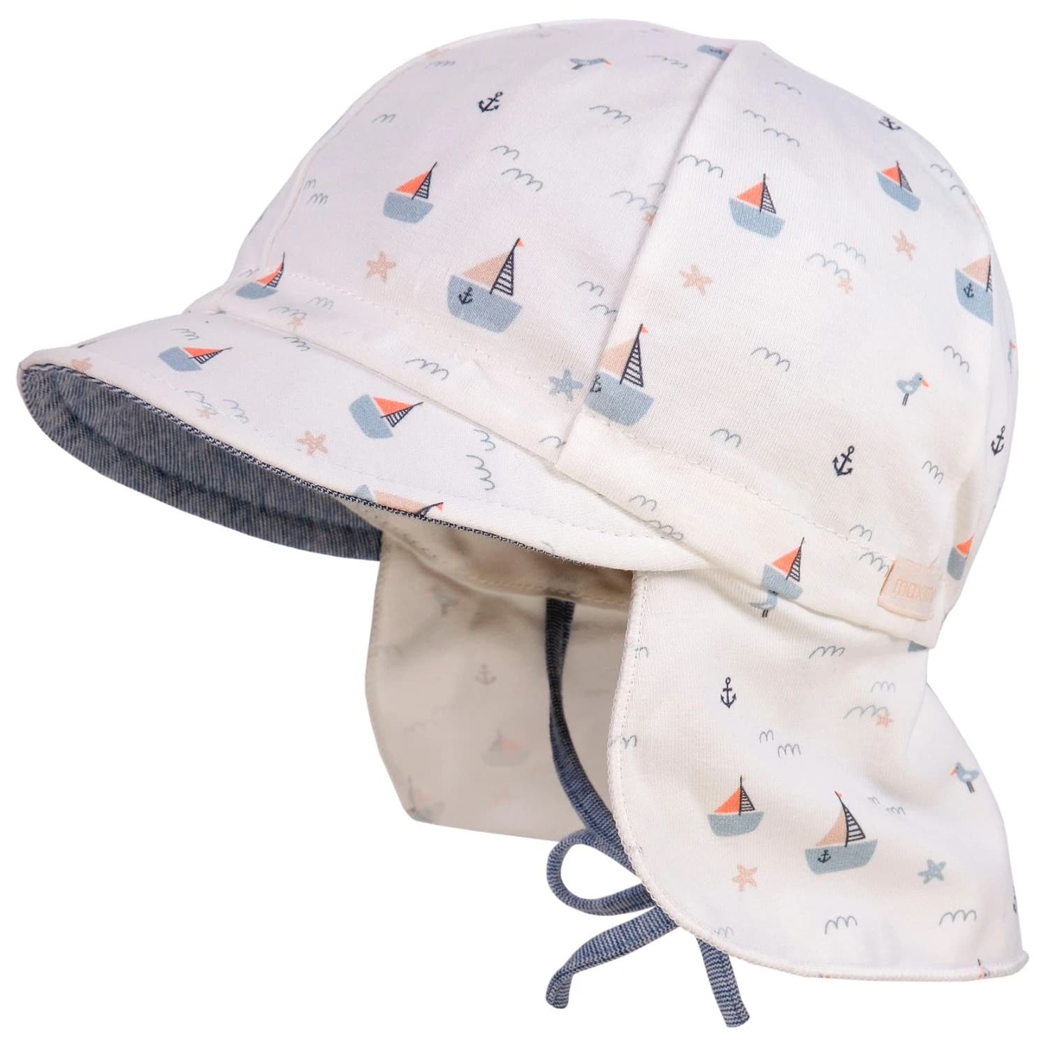 Шапка с козирка maximo Baby's Peak Cap with Tie and Printed Neck Protector Cap - Boote