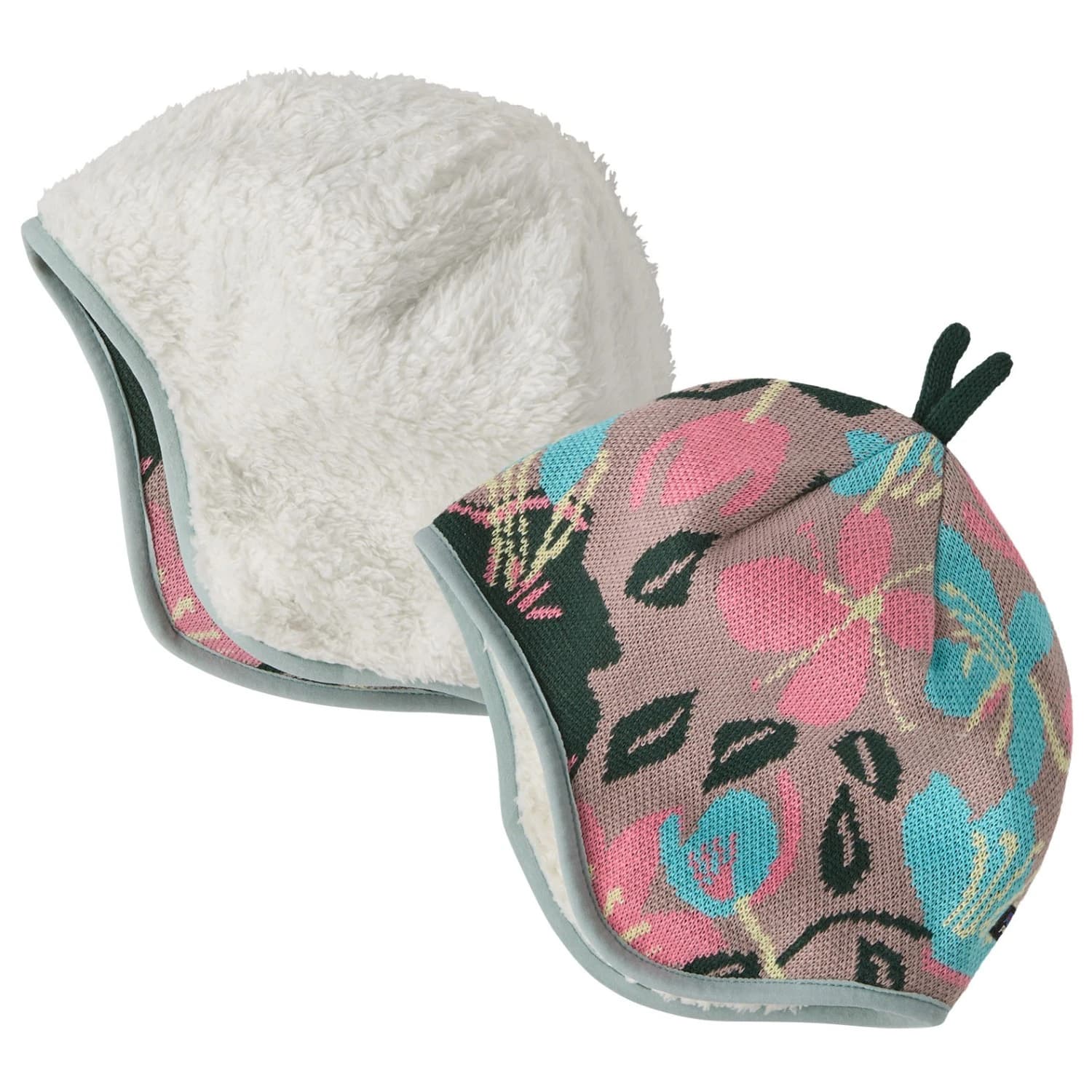 Детска зимна шапка (beanie) Patagonia Kid's Reversible Beanie - Hopes And Blooms: Fuzzy Mauve