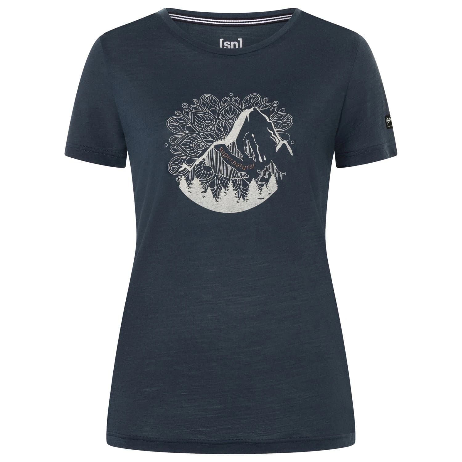 Мериносова блуза super.natural Women's Mountain Mandala Tree Tee Merino shirt - Blueberry / Feather Grey / Copper