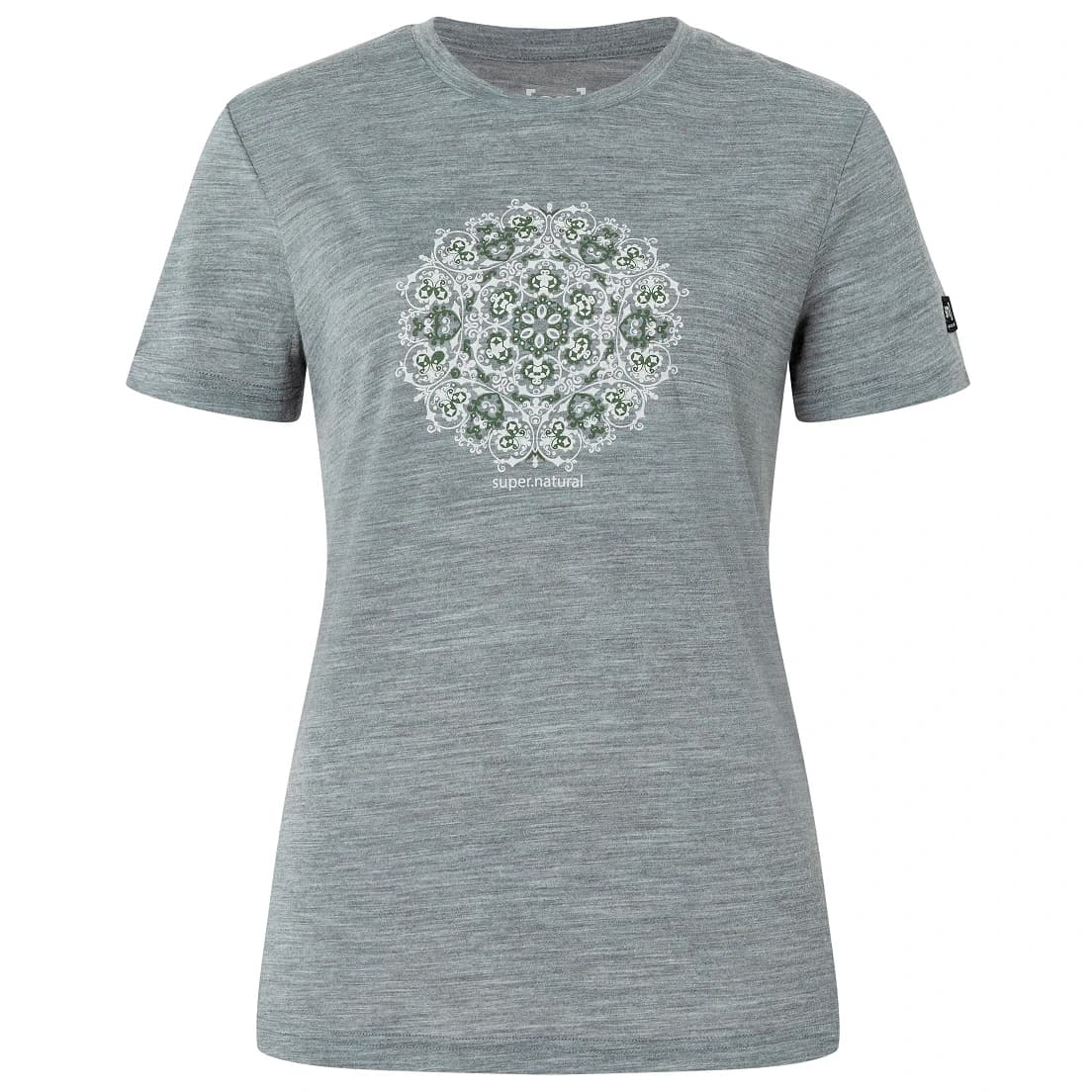 Дамска мериносова блуза Super.natural Women's Ornament Tee Merino shirt - Cashmere Grey Melange / Leaf Melange / White Stone