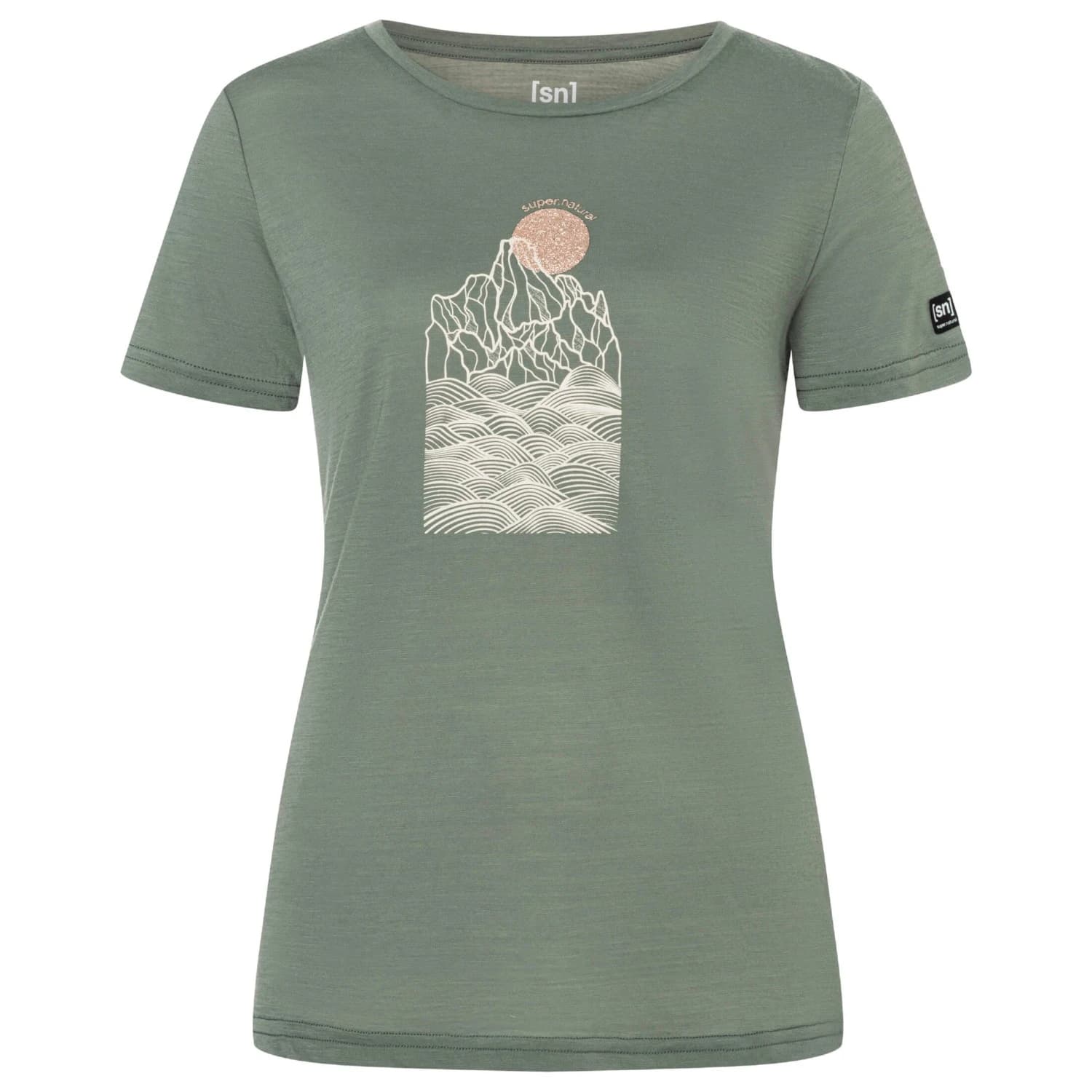 Дамска мериносова блуза super.natural Women's Preikestolen Cliffs Tee Merino shirt - Eucalyptus / Tapioca / Tapioca Gl