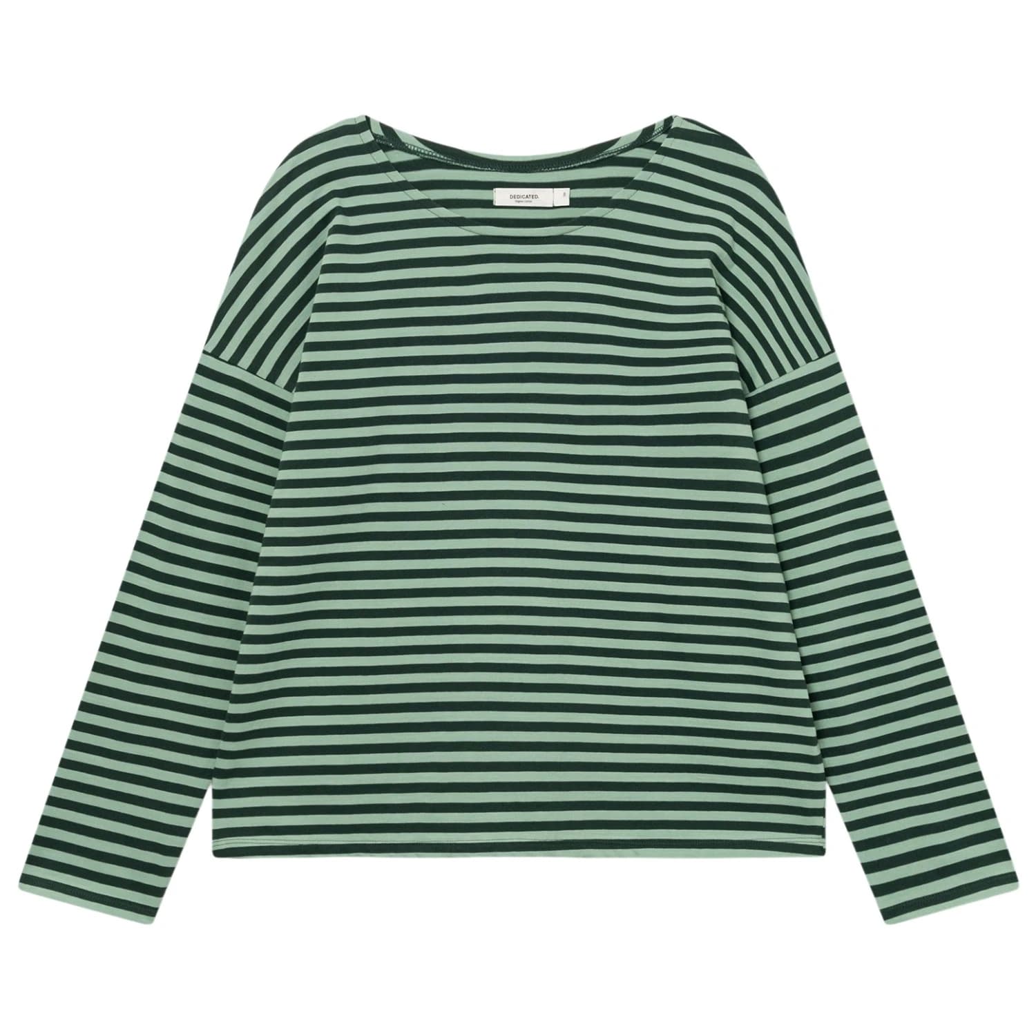 Дамска блуза с дълъг ръкав DEDICATED Women's Top Humledal Stripes Longsleeve - Dark Green / Granite Green