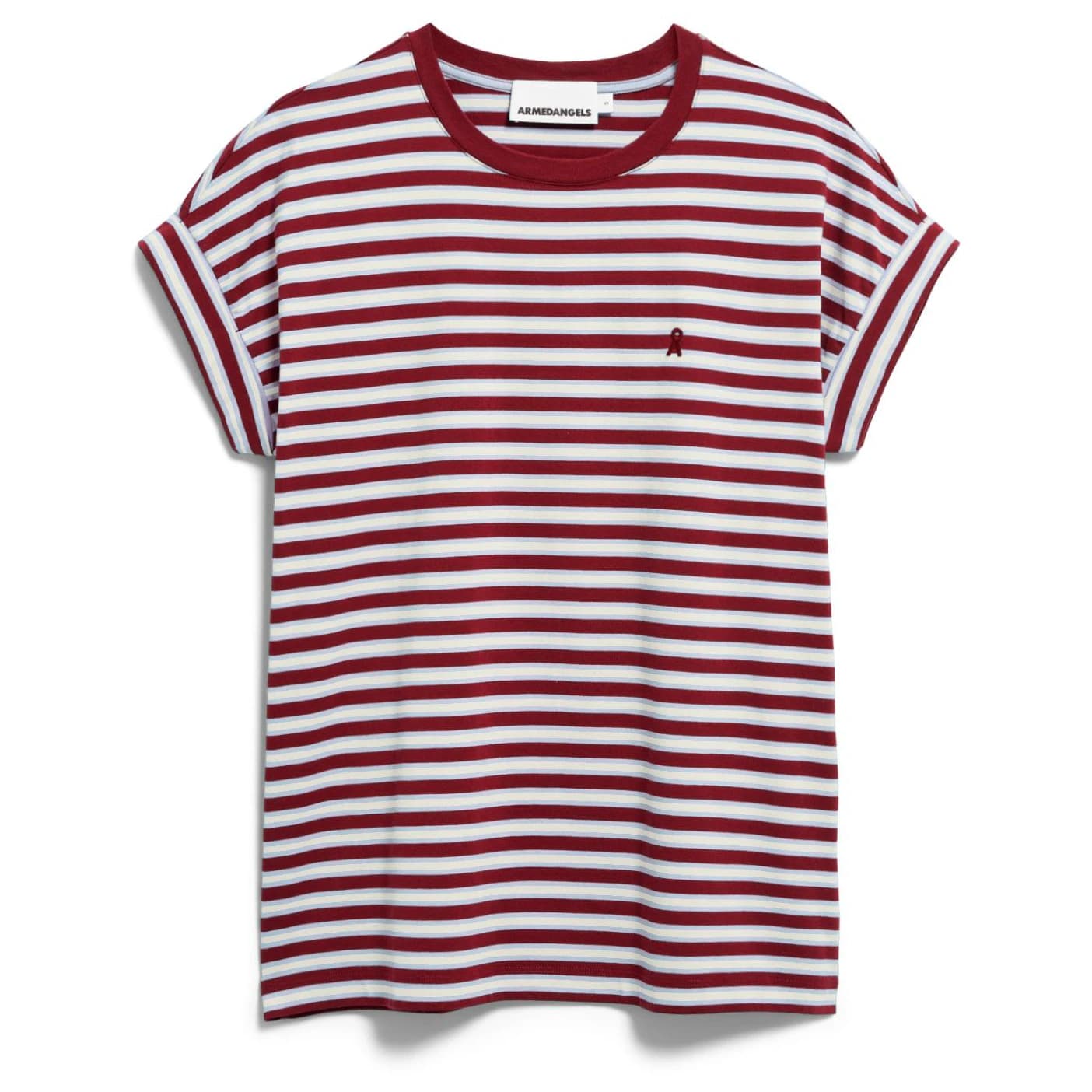 Дамска тениска ARMEDANGELS Women's Idaara Stripes T-shirt - Velvet Red / Soft Blue / Undyed