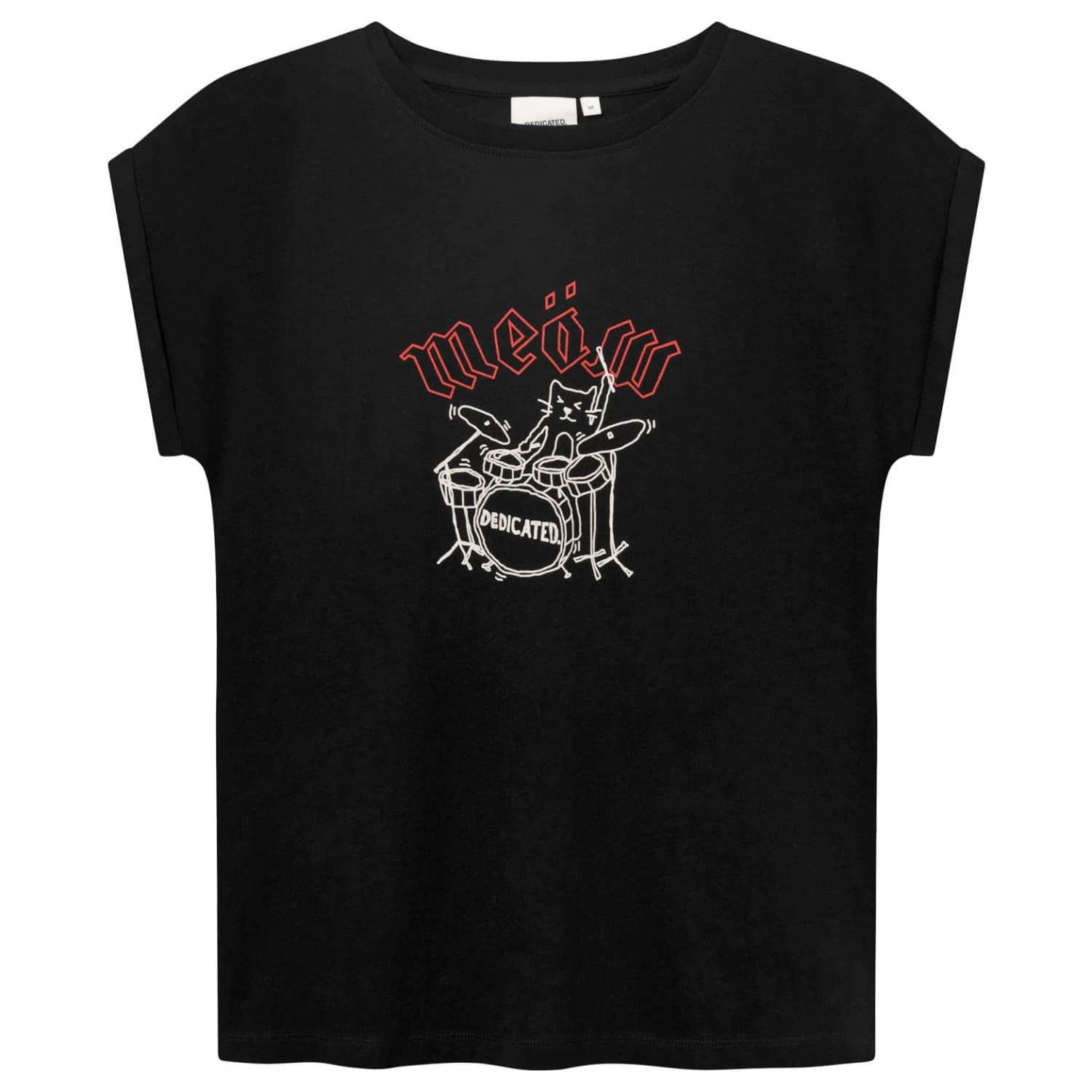 Дамска тениска DEDICATED Women's T-Shirt Visby Meow T-shirt - Black