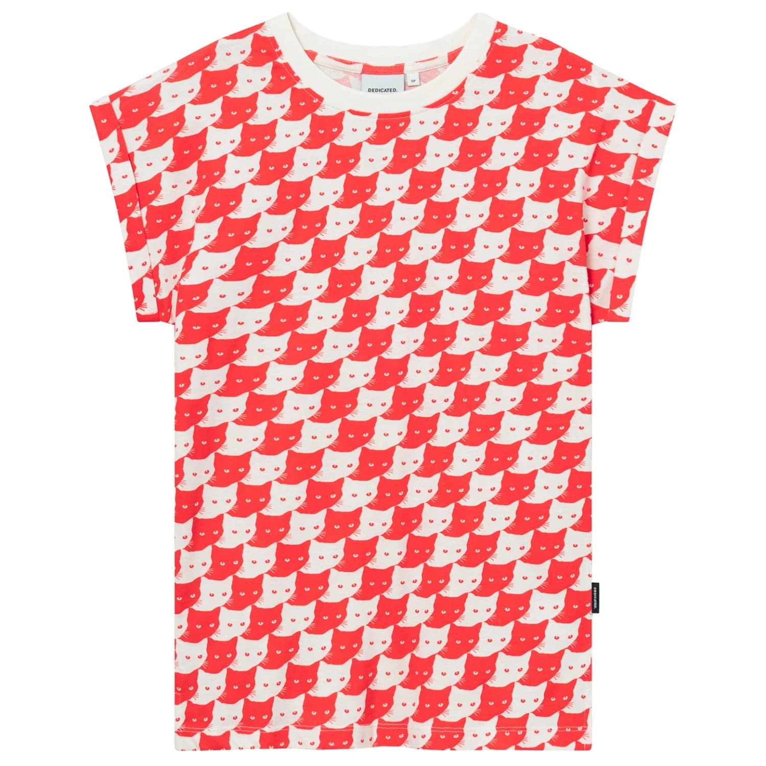 Дамска тениска DEDICATED Women's T-Shirt Visby Pepita Cats T-shirt - Pepita Cats Grenadine Red