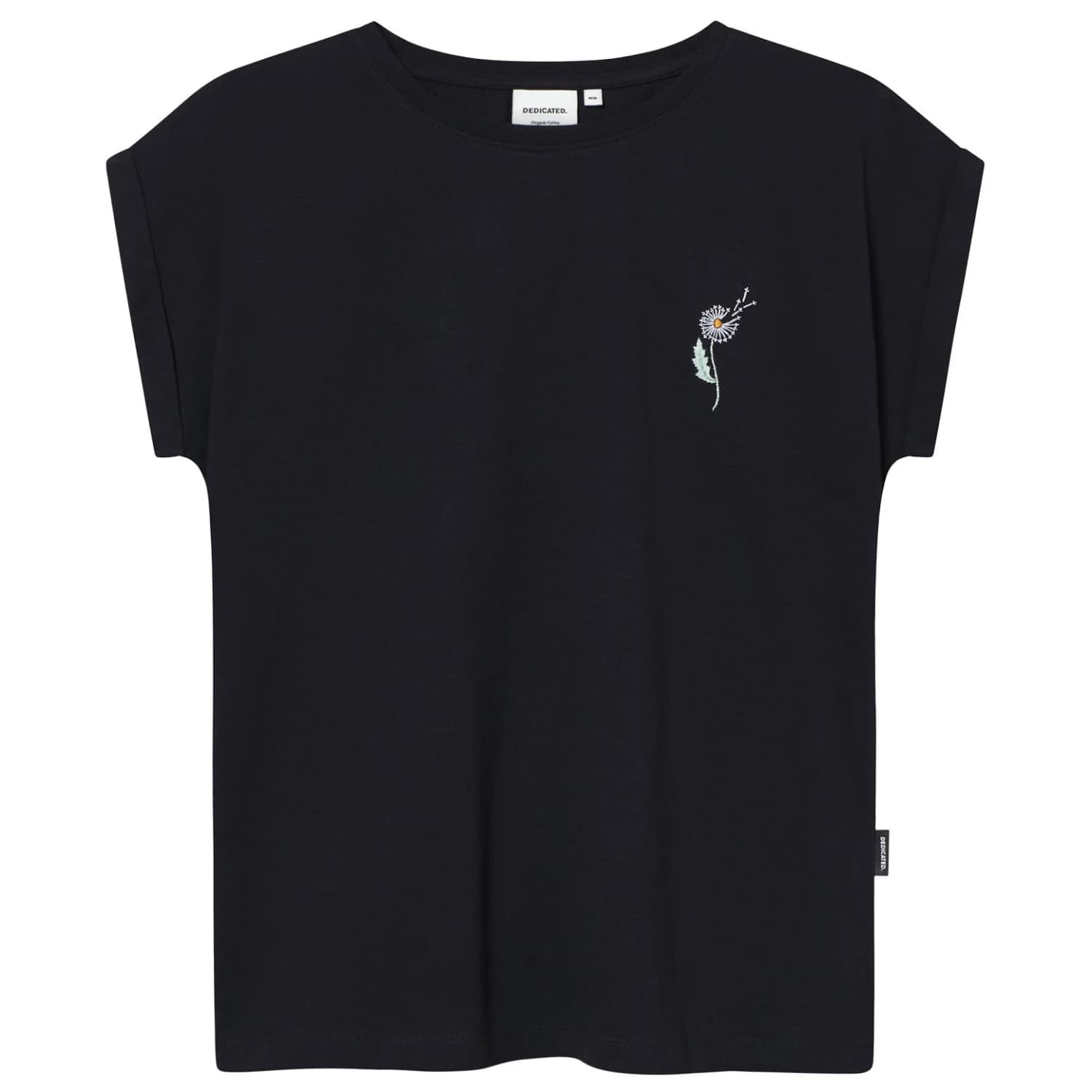 Дамска тениска DEDICATED Women's T-Shirt Visby Dandelion Emb T-shirt - Black