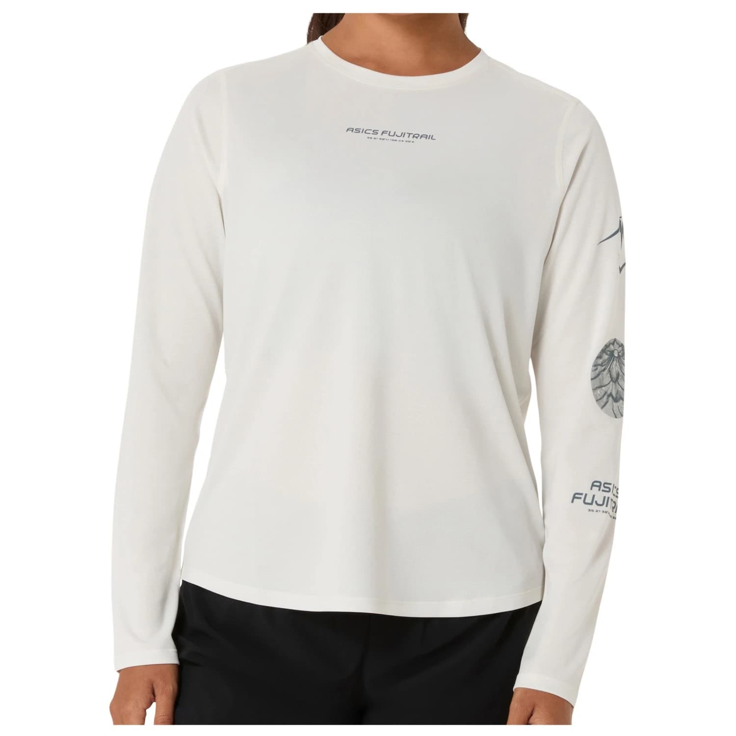 Дамска тениска Asics Women's Fujitrail Logo L/S Top Running shirt - Cream