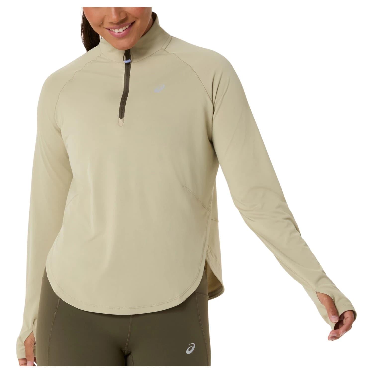Дамска тениска Asics Women's Nagino Run 1/4 Zip L/S Top Running shirt - Khaki