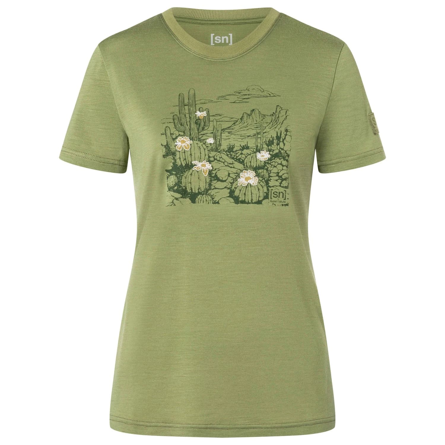 Дамска мериносова блуза super.natural Women's Cactus World Bio Jersey Tee Merino shirt - Sage / Various