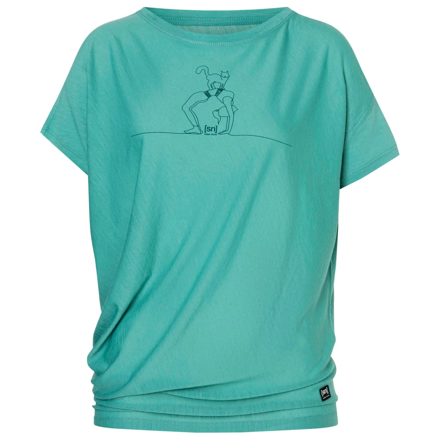 Дамска мериносова блуза Super.natural Women's Cat Yoga Loose Tee Merino shirt - Lagoon Green / Pacific