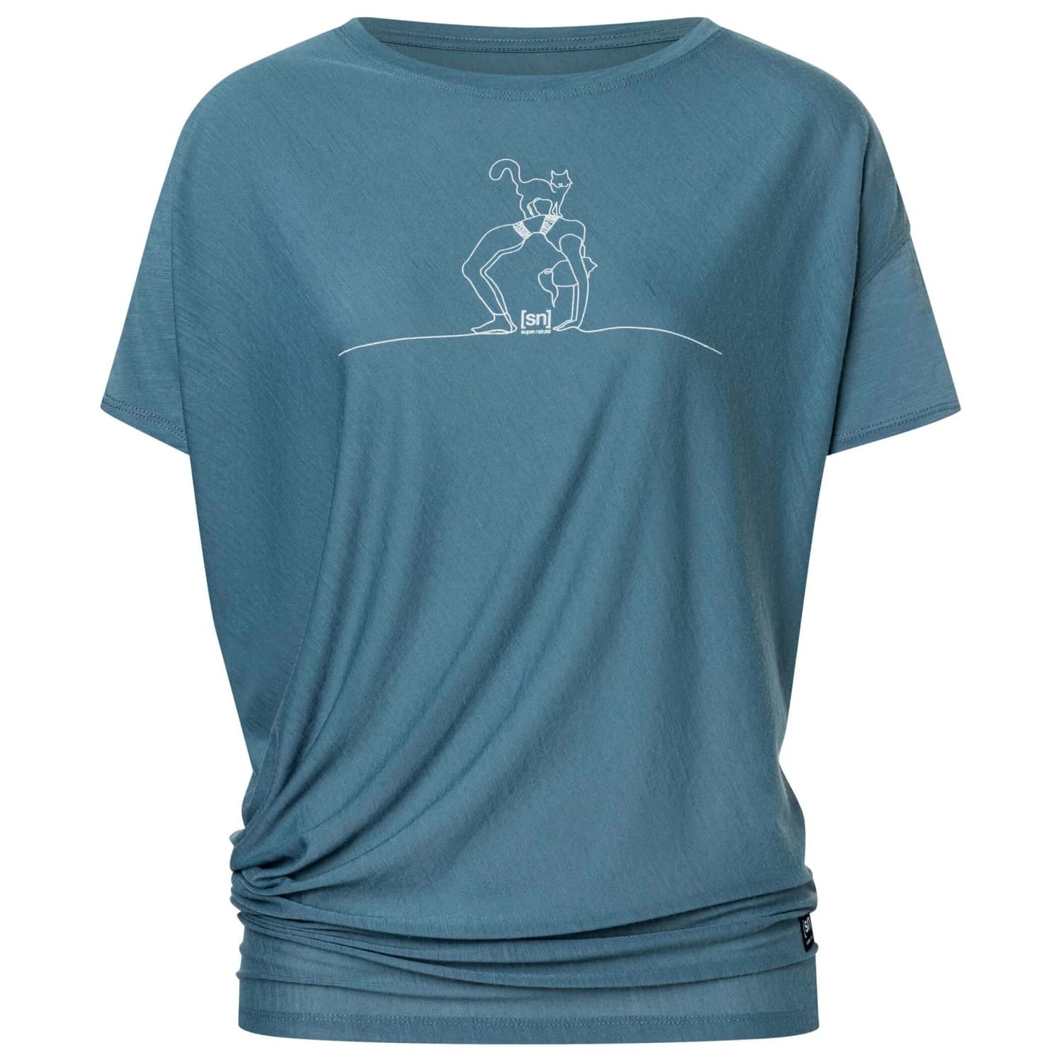 Дамска мериносова блуза super.natural Women's Cat Yoga Loose Tee Merino shirt - Stormy Weather / Tapioca