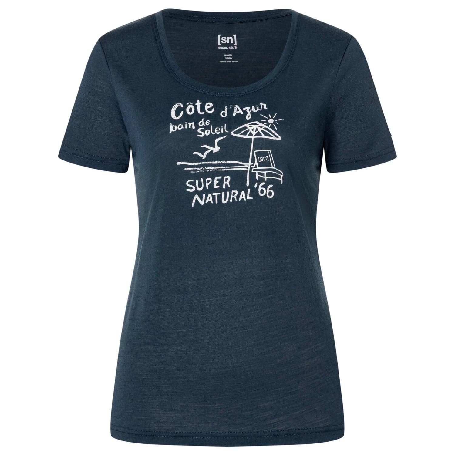 Дамска мериносова блуза super.natural Women's Cote D'Azur Tee Merino shirt - Blueberry / White Stone