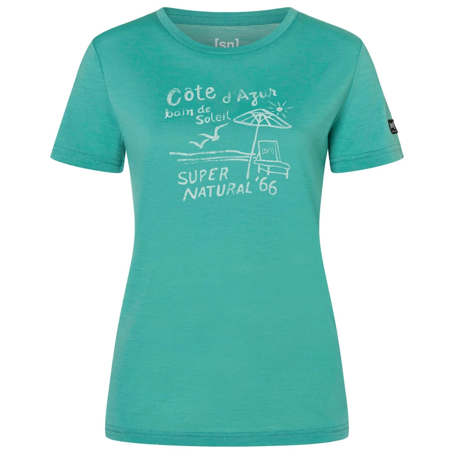 Дамска мериносова блуза super.natural Women's Cote D'Azur Tee Merino shirt - Lagoon Green / White Stone