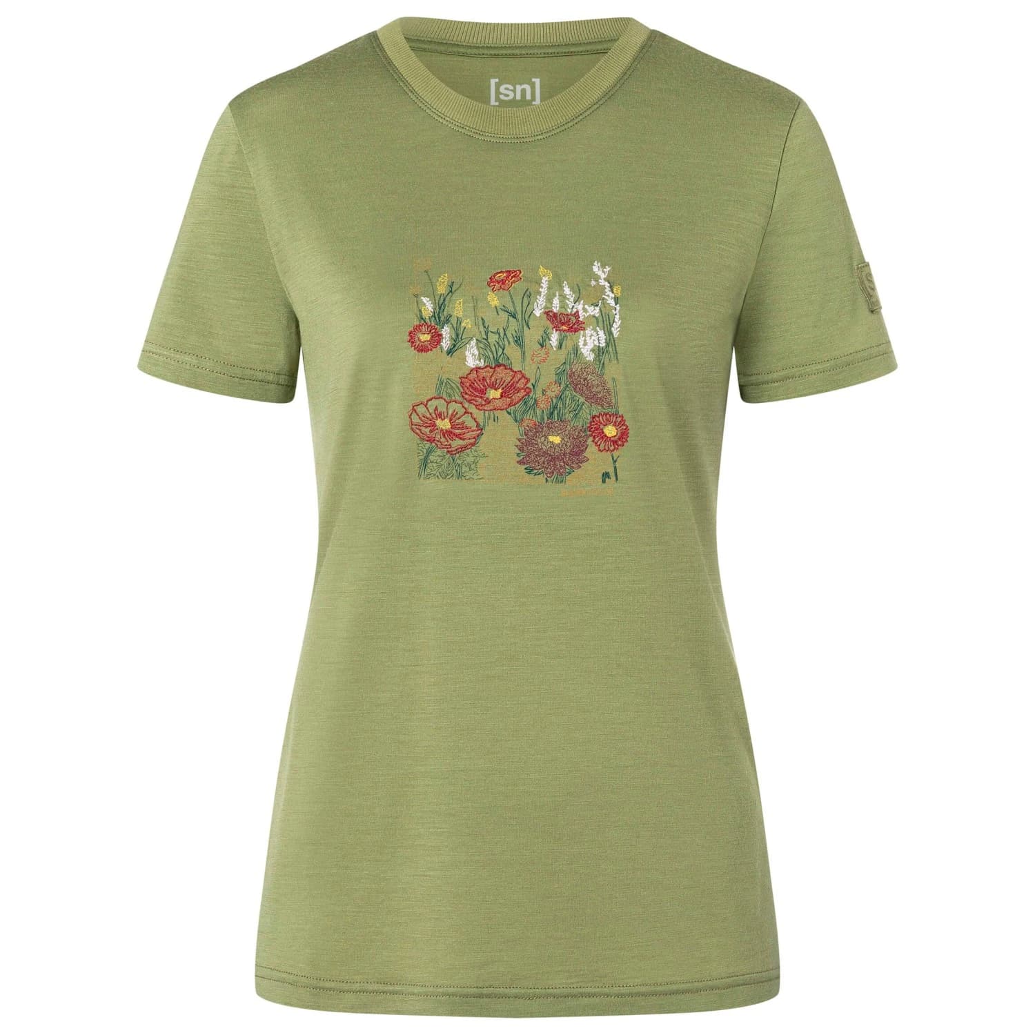 Дамска мериносова блуза super.natural Women's Flower Field Bio Jersey Tee Merino shirt - Sage / Various