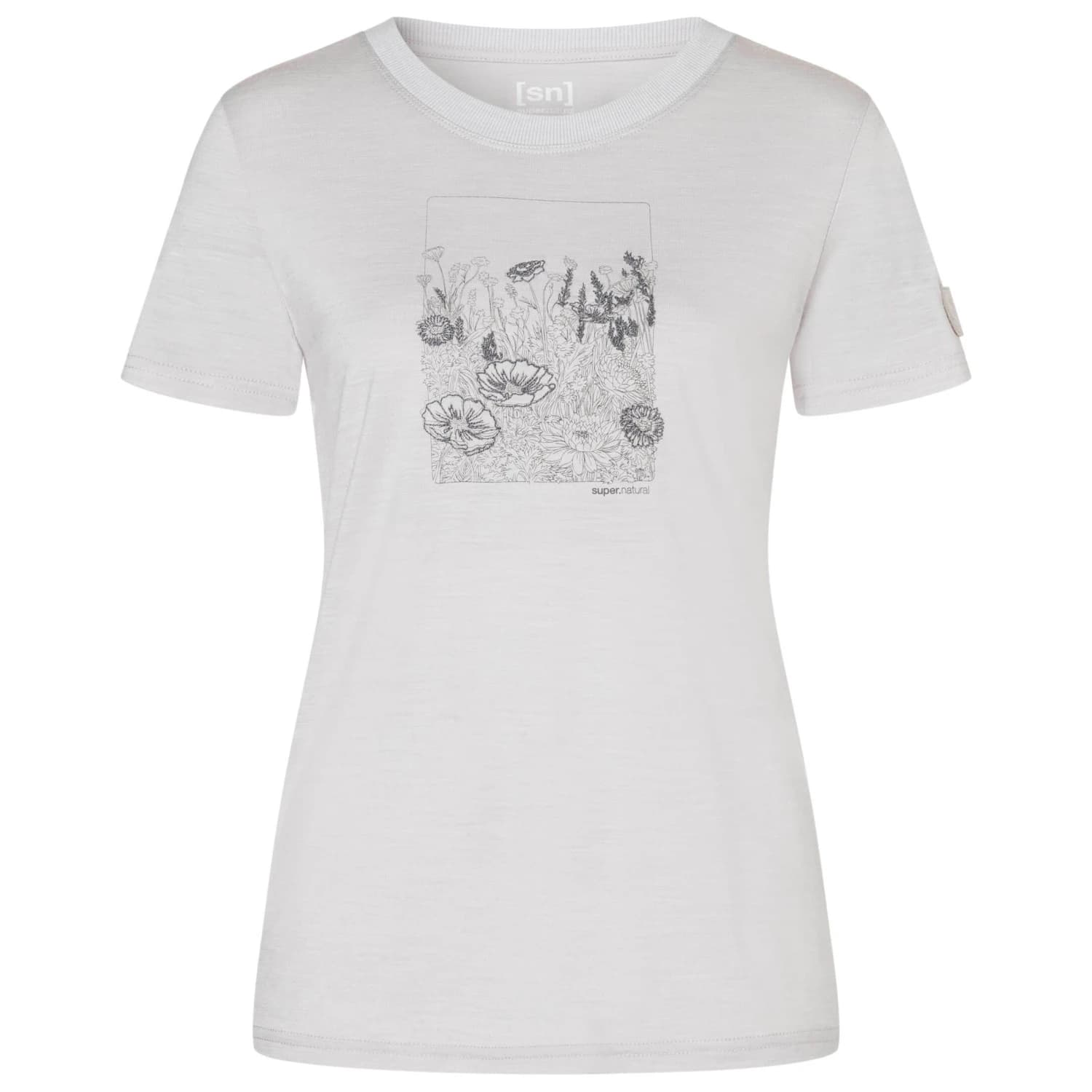 Дамска мериносова блуза super.natural Women's Flower Field Bio Jersey Tee Merino shirt - White Stone Melange / Cashmere Grey Melange
