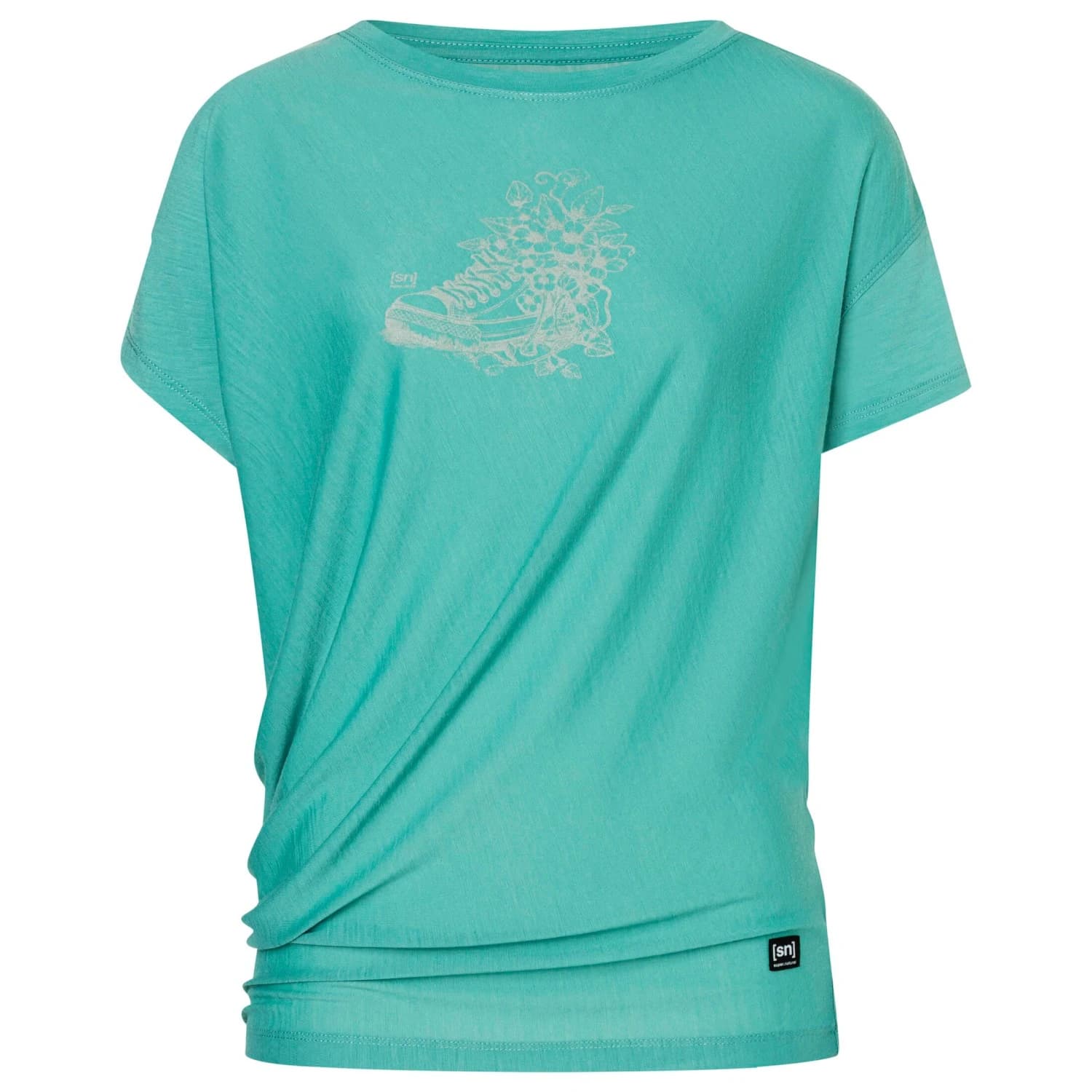 Дамска мериносова блуза super.natural Women's Flower Sneakers Loose Tee Merino shirt - Lagoon Green / Feather Grey