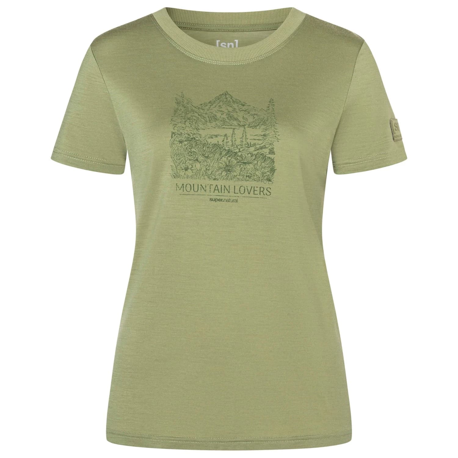 Дамска мериносова блуза super.natural Women's Mountain Lovers Bio Jersey Tee Merino shirt - Sage / Leaf Melange