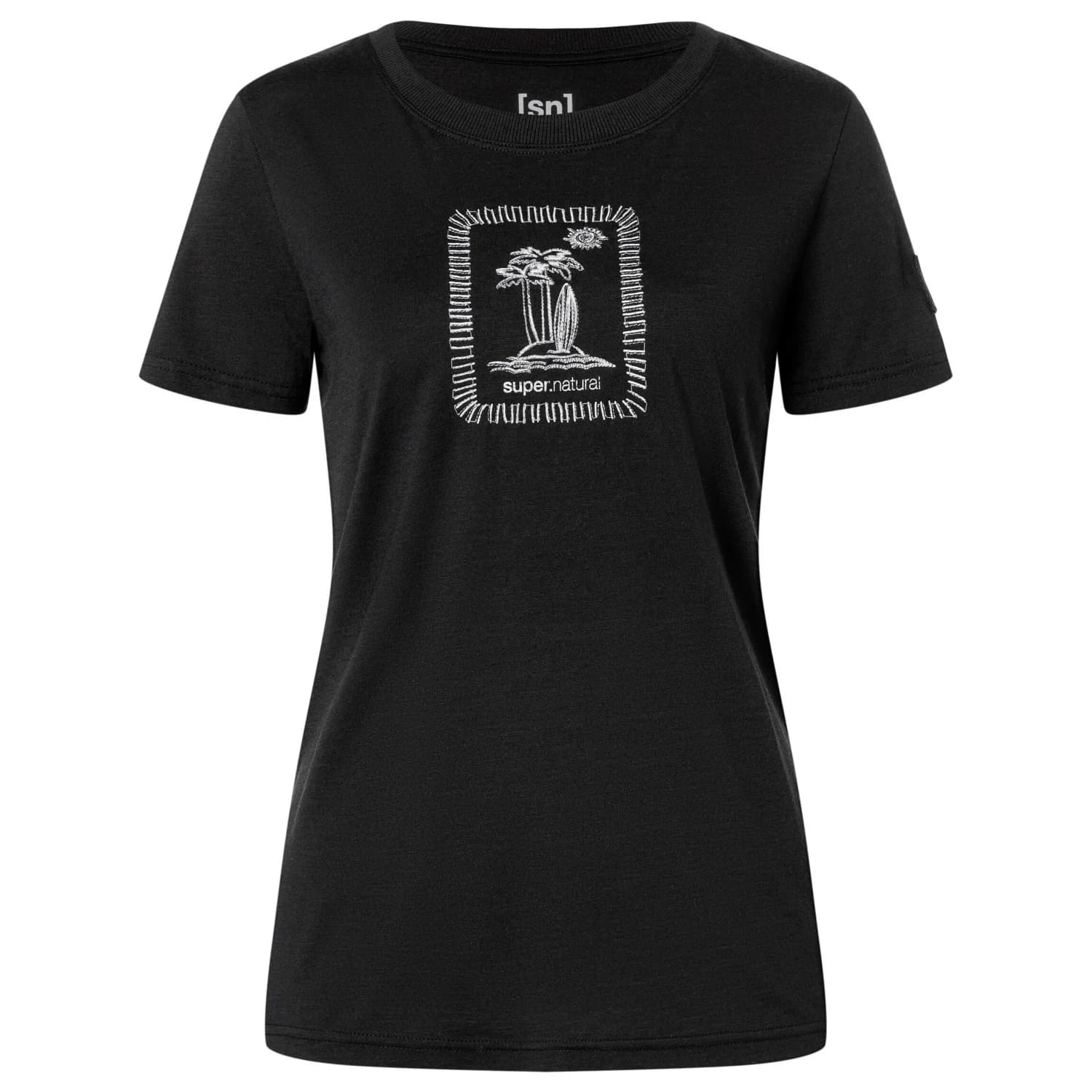 Дамска мериносова блуза super.natural Women's Palm Island Bio Jersey Tee Merino shirt - Jet Black / White Stone / Cashmere Grey Melange