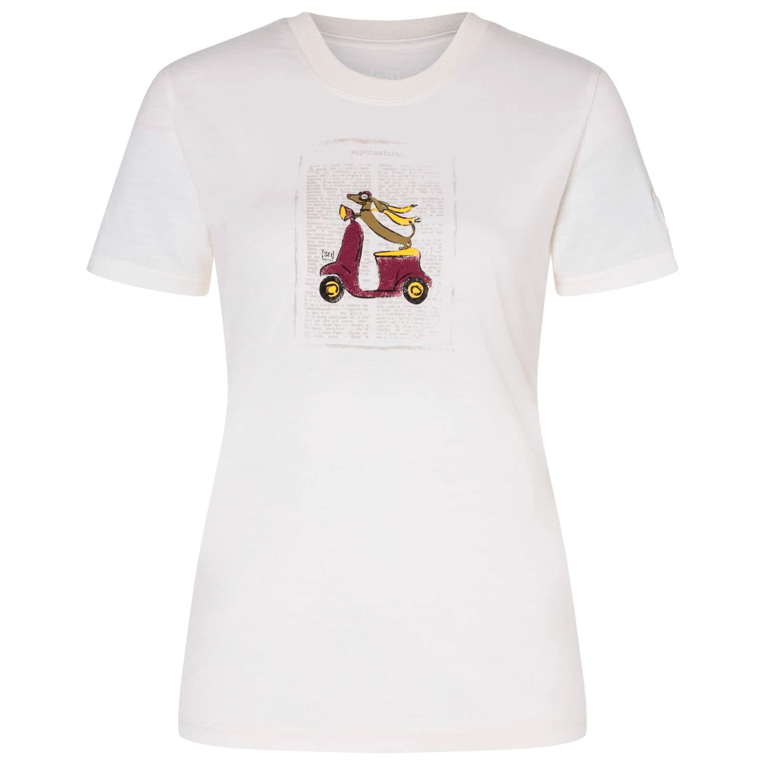 Дамска мериносова блуза super.natural Women's Racing Dachshund Bio Jersey Tee Merino shirt - Fresh White / Various