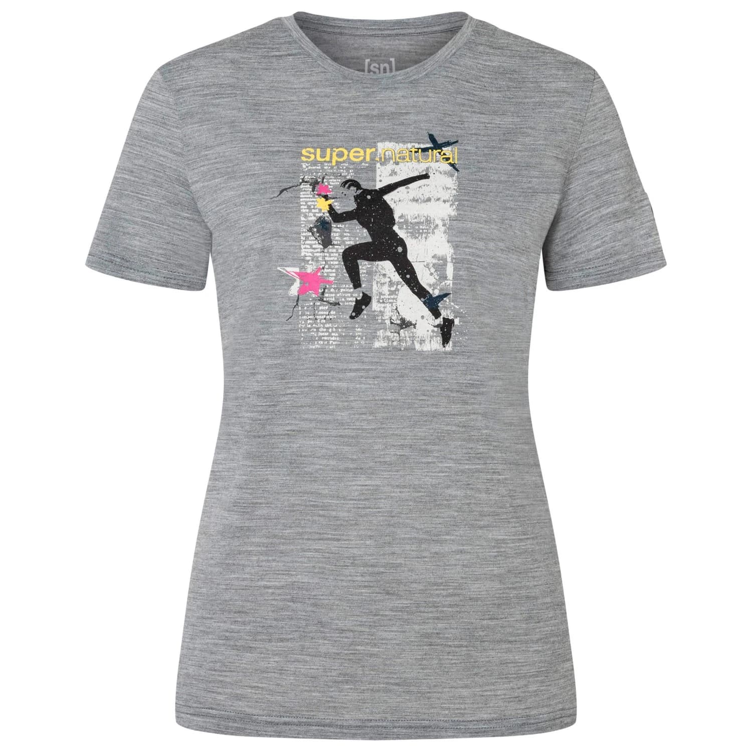 Дамска мериносова блуза super.natural Women's Running Art Tee Merino shirt - Cashmere Grey Melange / Various