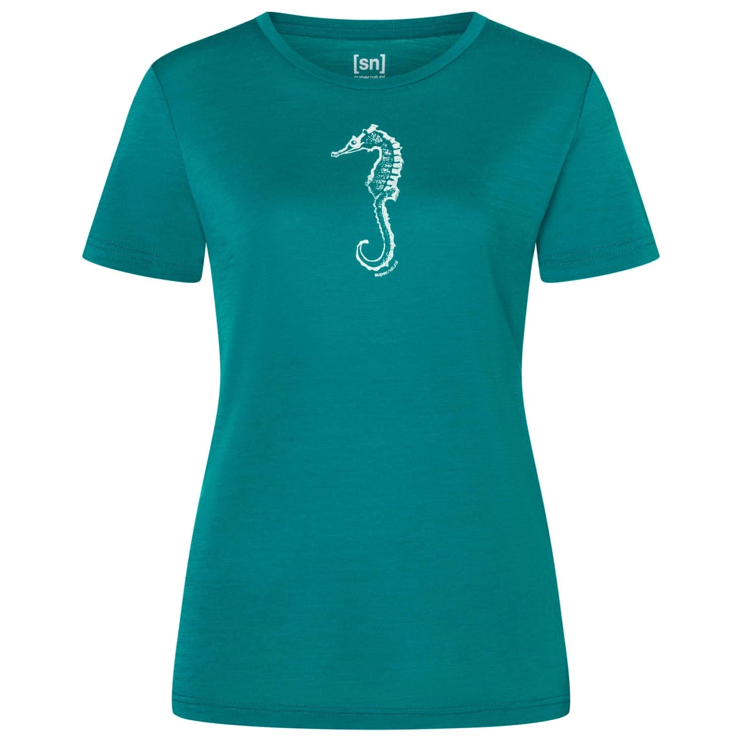 Дамска мериносова блуза super.natural Women's Sea Horse Tee Merino shirt - Pacific / White Stone