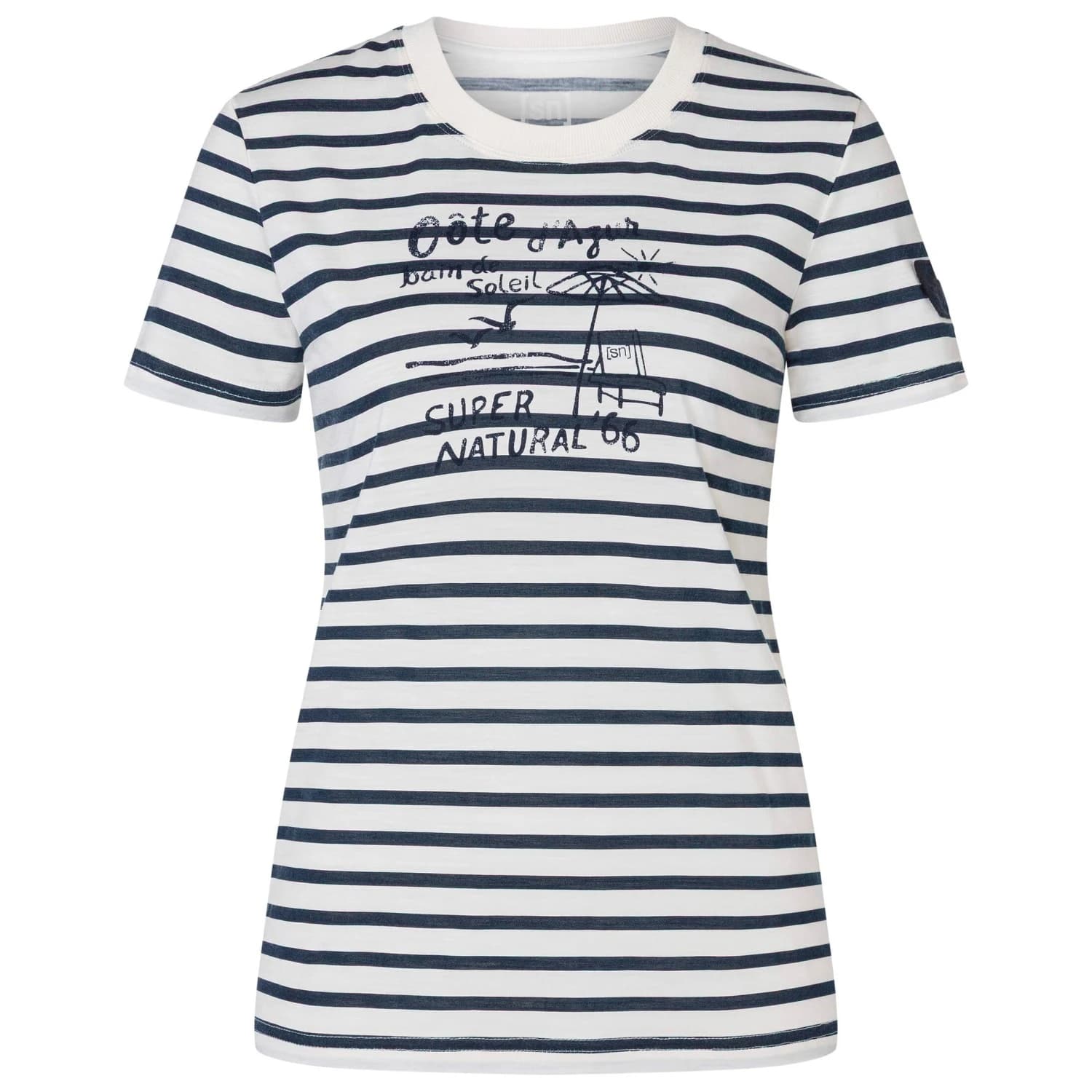 Дамска мериносова блуза super.natural Women's Stripe Cote D'Azur Bio Jersey Tee Merino shirt - Fresh White / Navy Stripe / Salute