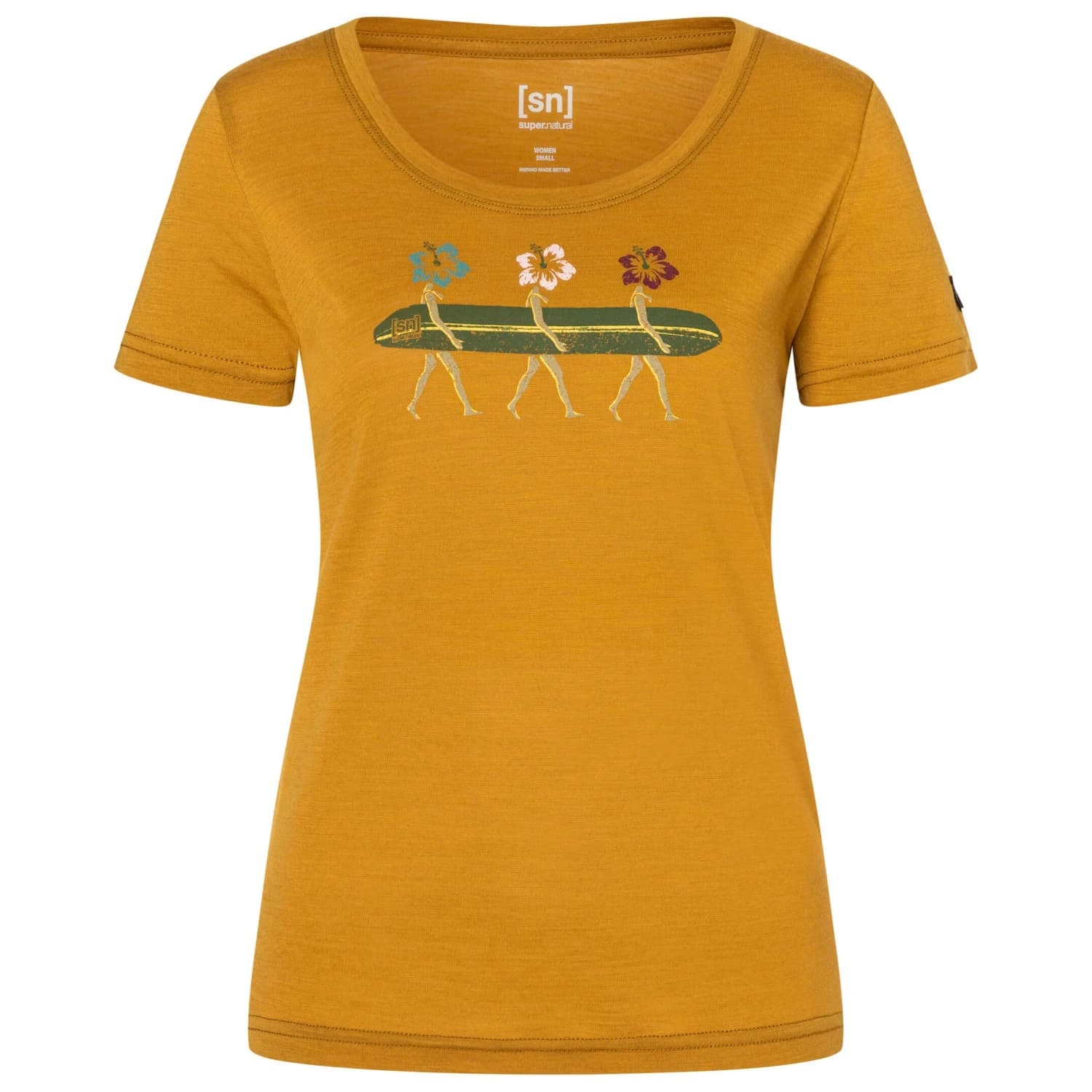 Дамска мериносова блуза super.natural Women's Surfing Flowers Tee Merino shirt - Dried Tobacco / Various