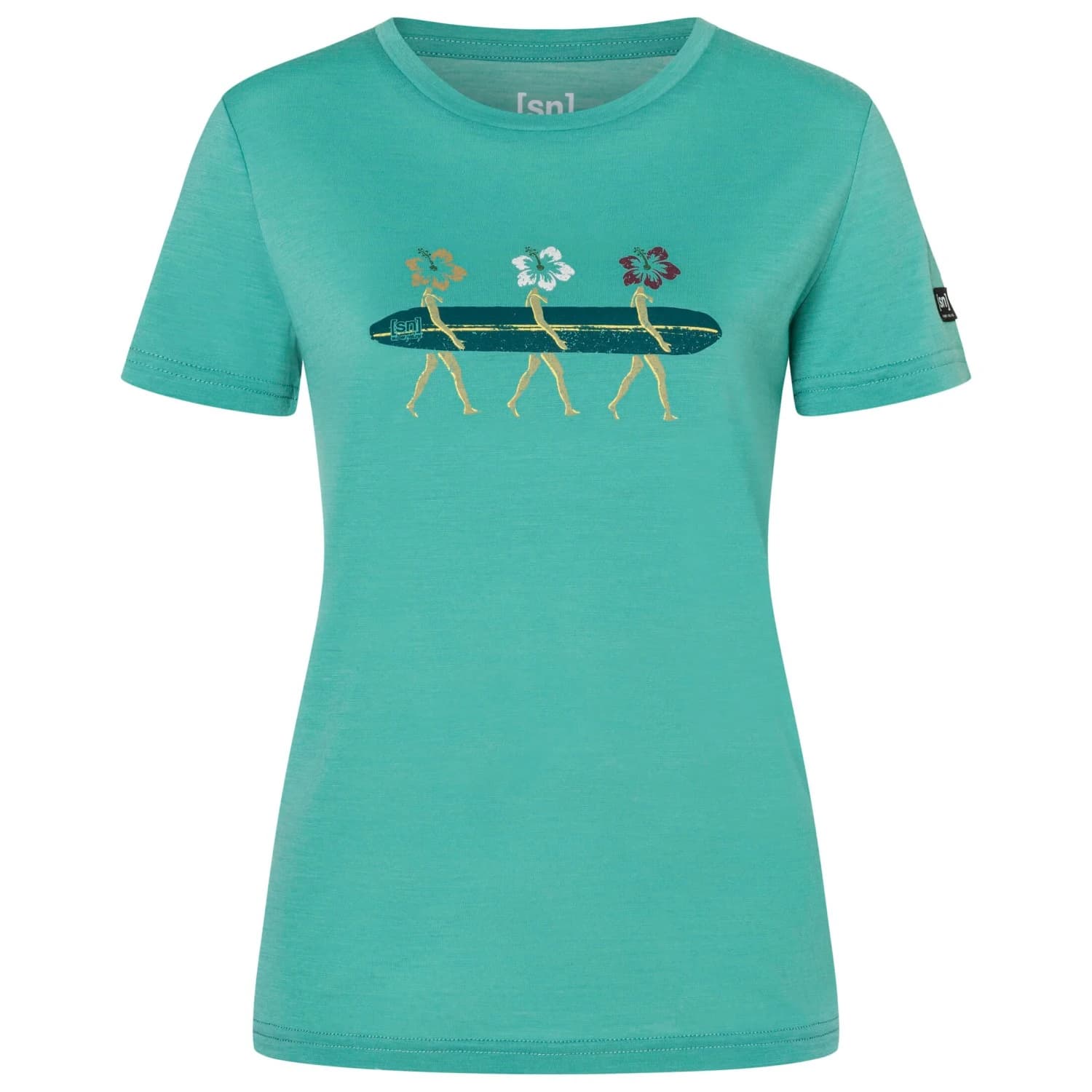 Дамска мериносова блуза super.natural Women's Surfing Flowers Tee Merino shirt - Lagoon Green / Various