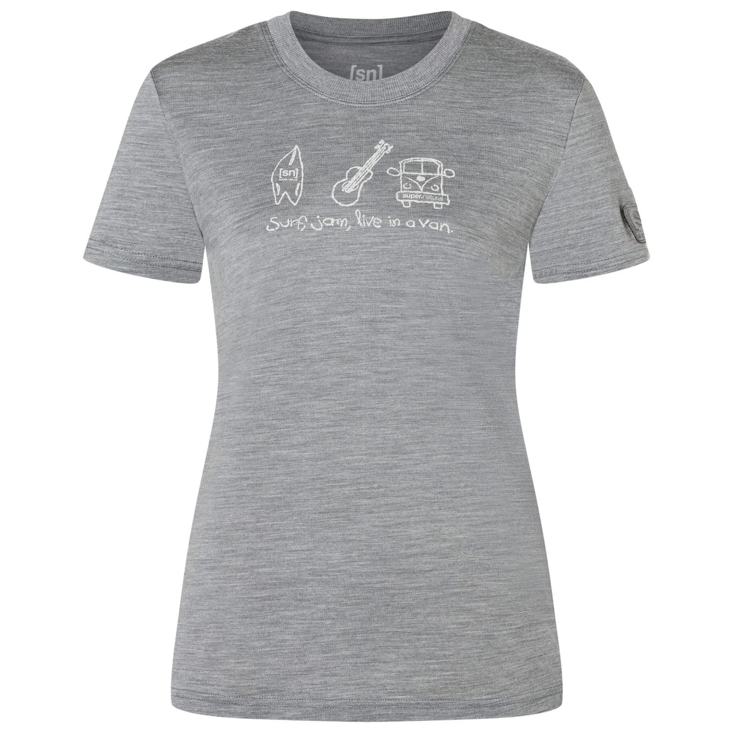 Дамска мериносова блуза super.natural Women's Van Life Bio Jersey Tee Merino shirt - Cashmere Grey Melange / White Stone