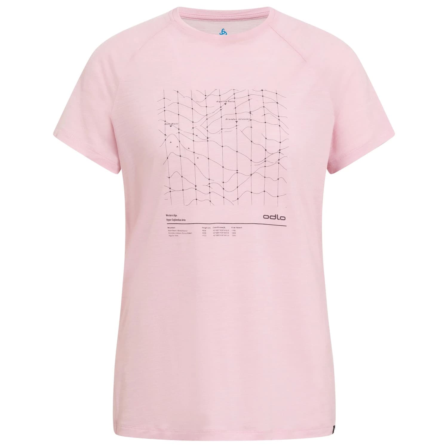 Дамска мериносова блуза Odlo Women's Merino Tencel Hyper Map Crew Neck S/S Merino shirt - Hyper Pink