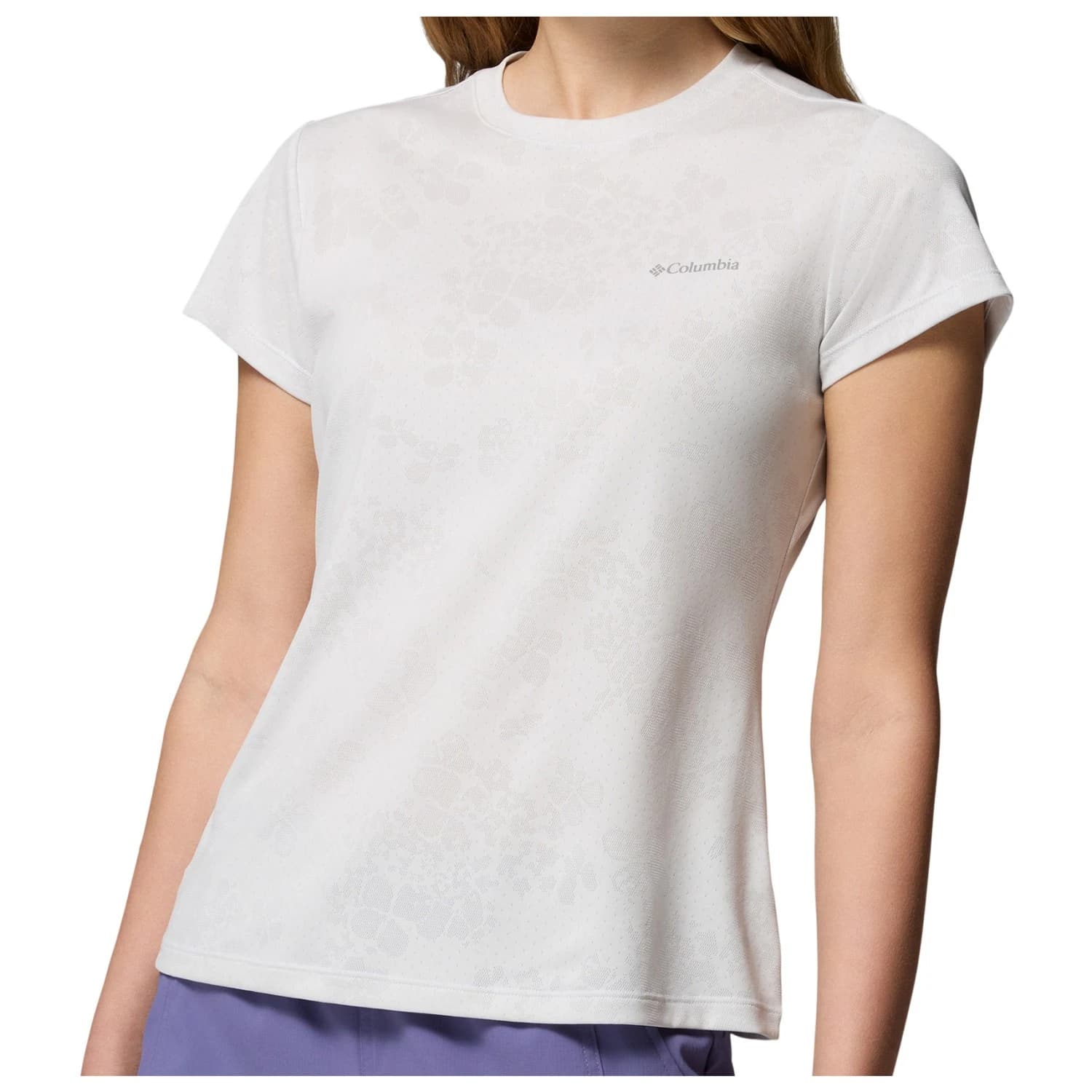 Дамска спортна тениска Columbia Women's Bluebird Canyon II S/S Crew Sport shirt - White / Florage Jacquard