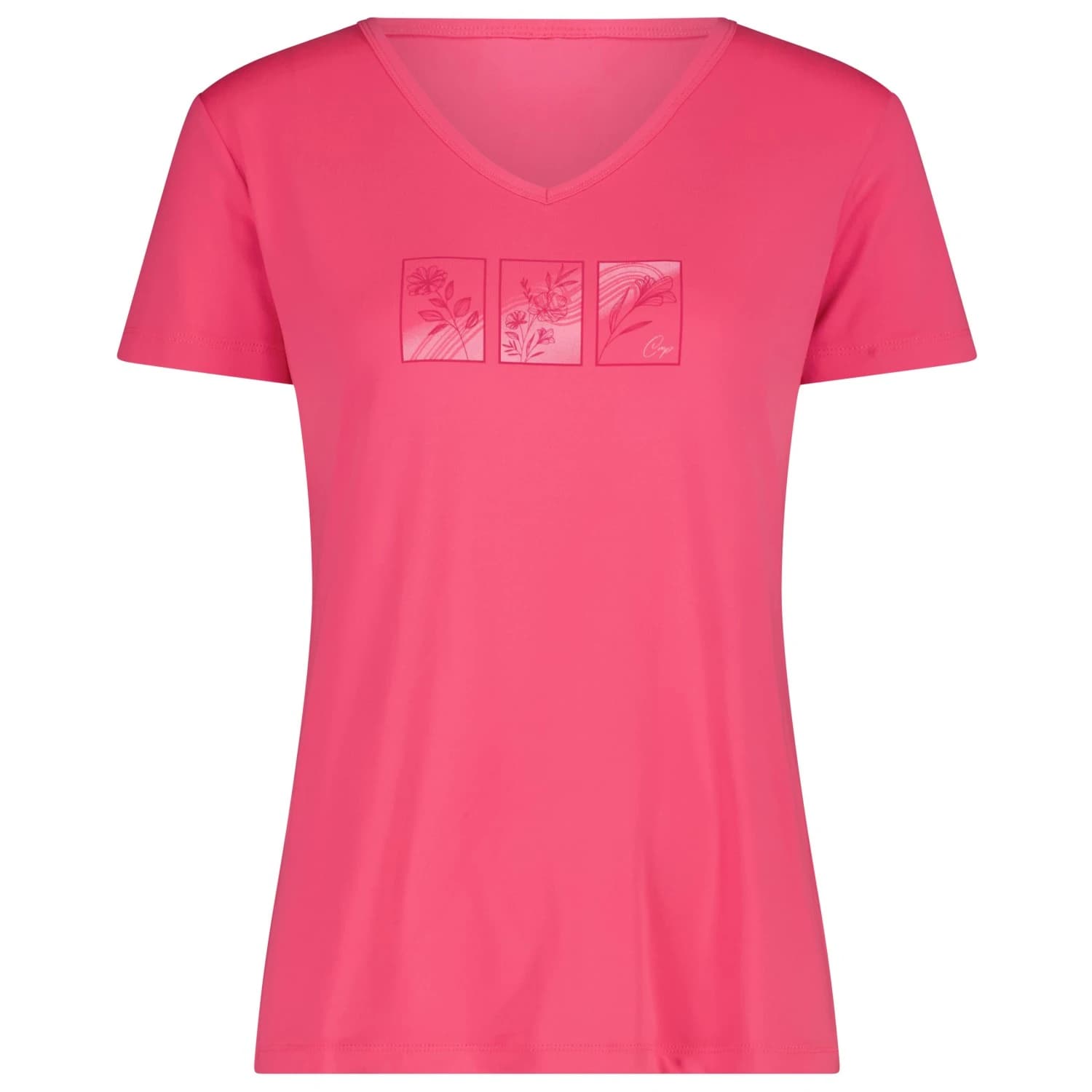 Дамска спортна тениска CMP Women's T-Shirt V-Neck Sport shirt - Pink Fluo