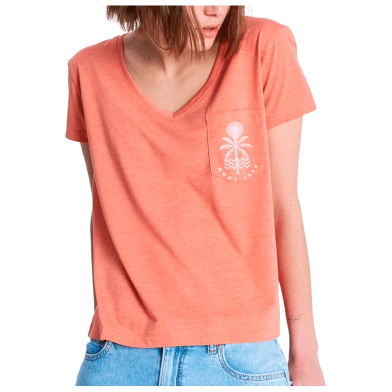 Дамска тениска Roxy Women's Laguna Green V Neck T-shirt - Apricot Brandy
