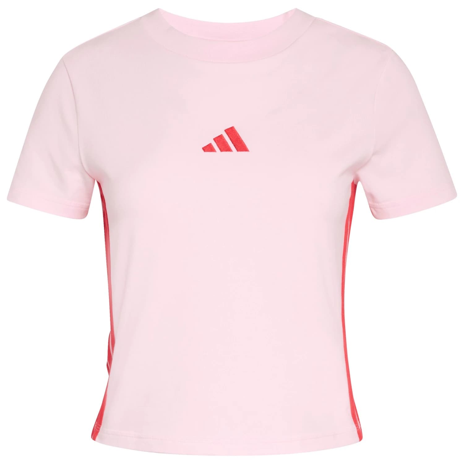 Дамска тениска adidas Women's 3-Stripes SJ Baby Tee T-shirt - Clear Pink / Pure Ruby