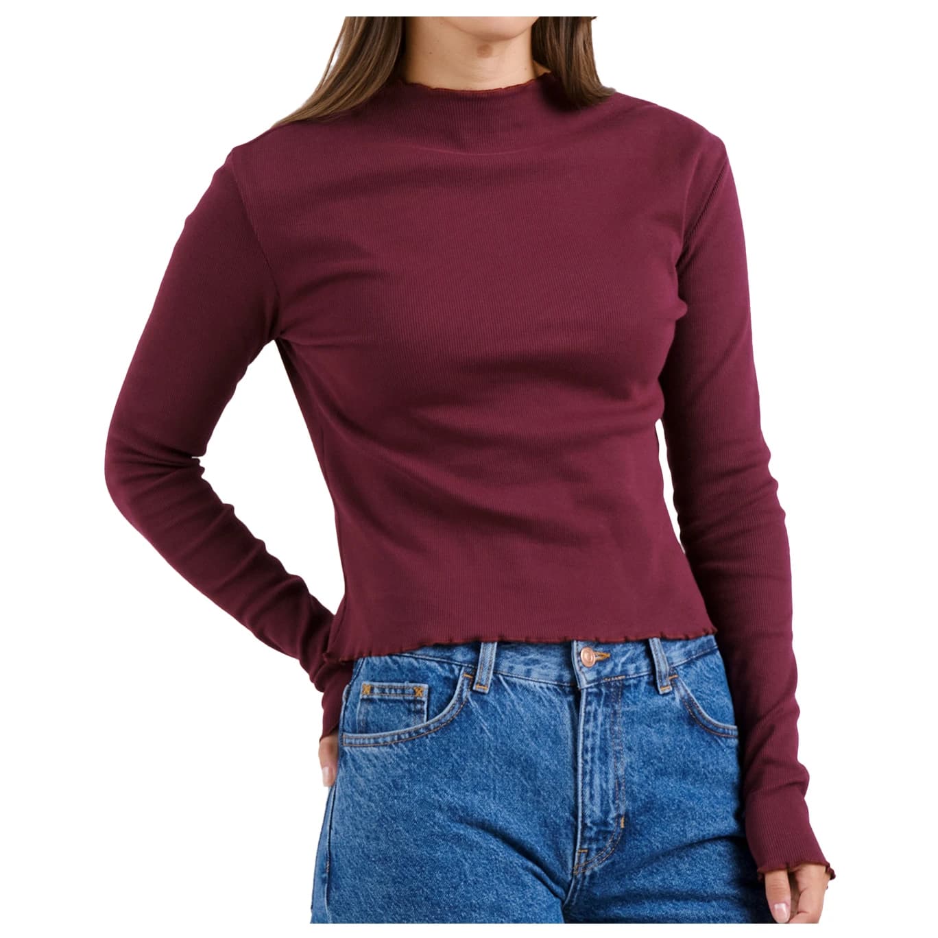 Дамска блуза с дълъг ръкав DEDICATED Women's Rib Top Ryd Longsleeve - Fig Red