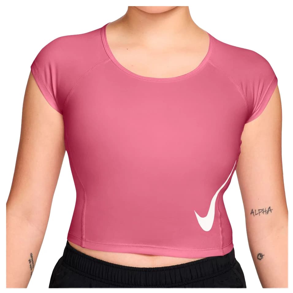 Дамска тениска Nike Women's Swoosh Run Dri-FIT S/S Running Top Running shirt - Peony / Photon Dust / Reflective Silver / White